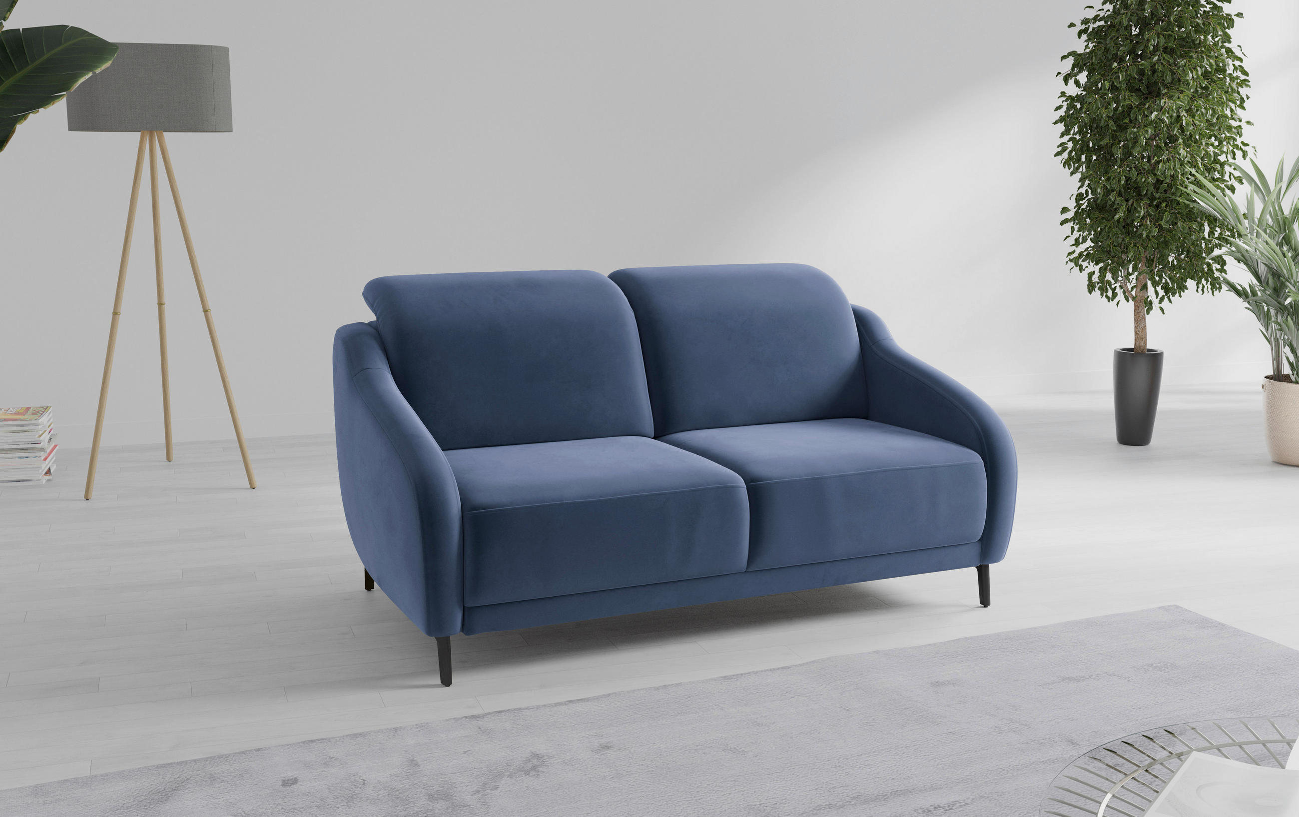 3-SITZER-SOFA in Samt Blau - Blau/Schwarz, MODERN, Textil/Metall (192/93/104cm) - Sit & More