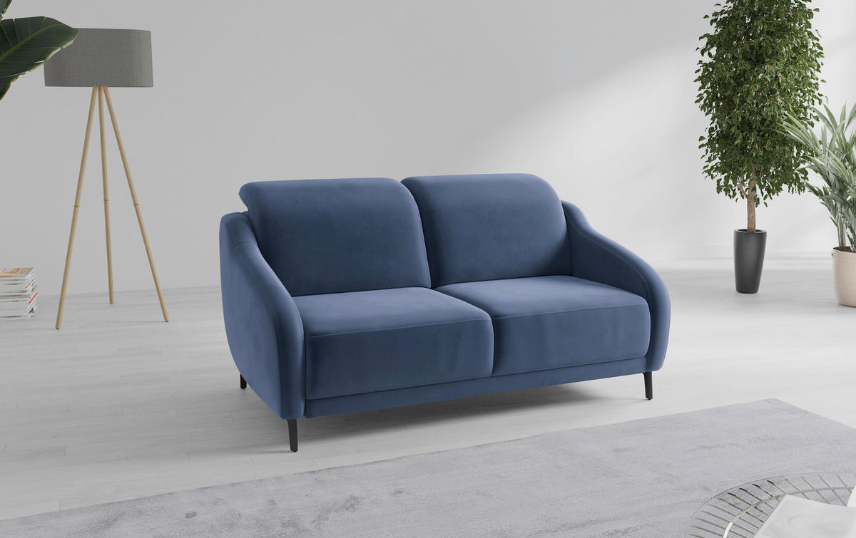2,5-SITZER in Samt Blau  - Blau/Schwarz, MODERN, Textil/Metall (172/93/104cm) - Sit & More
