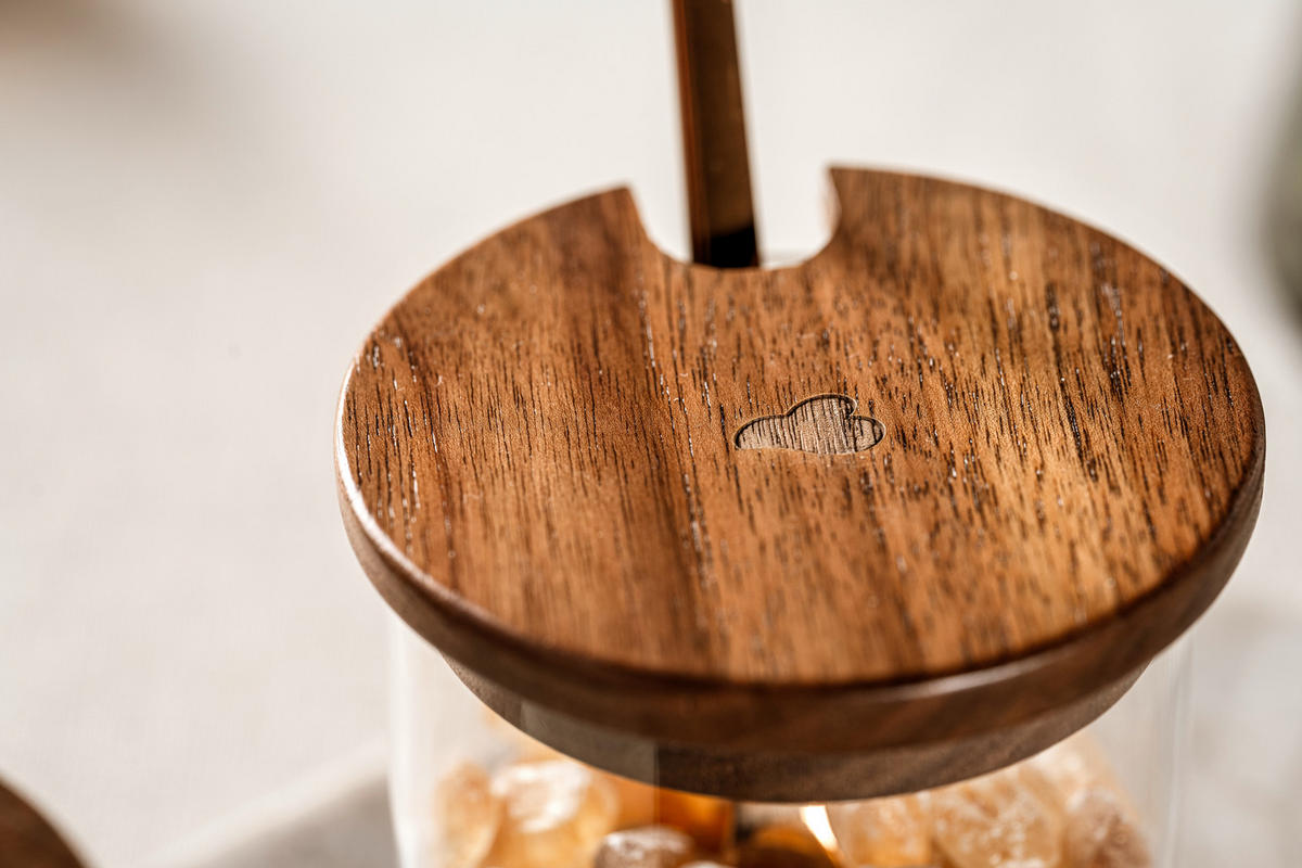 MILCH- UND ZUCKER-SET NOVO LEGNO  Holz, Glas  - Klar/Braun, Design, Glas/Holz (7,8/7,5/7,8cm) - Leonardo