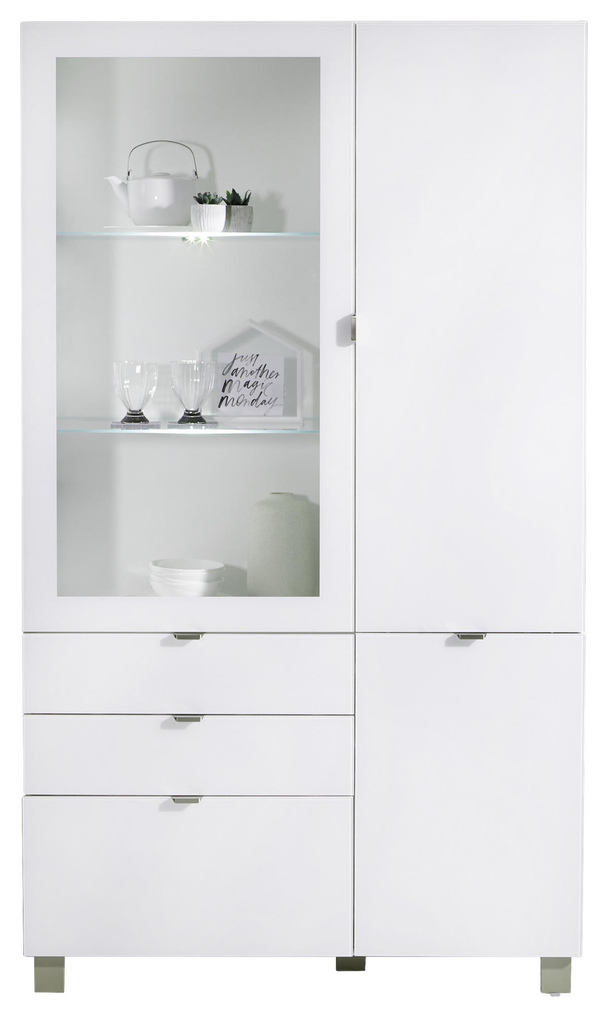 VITRINE in Weiss  - Weiss/Edelstahlfarben, Design, Glas/Holzwerkstoff (109,7/190,7/41,4cm) - Hom`in