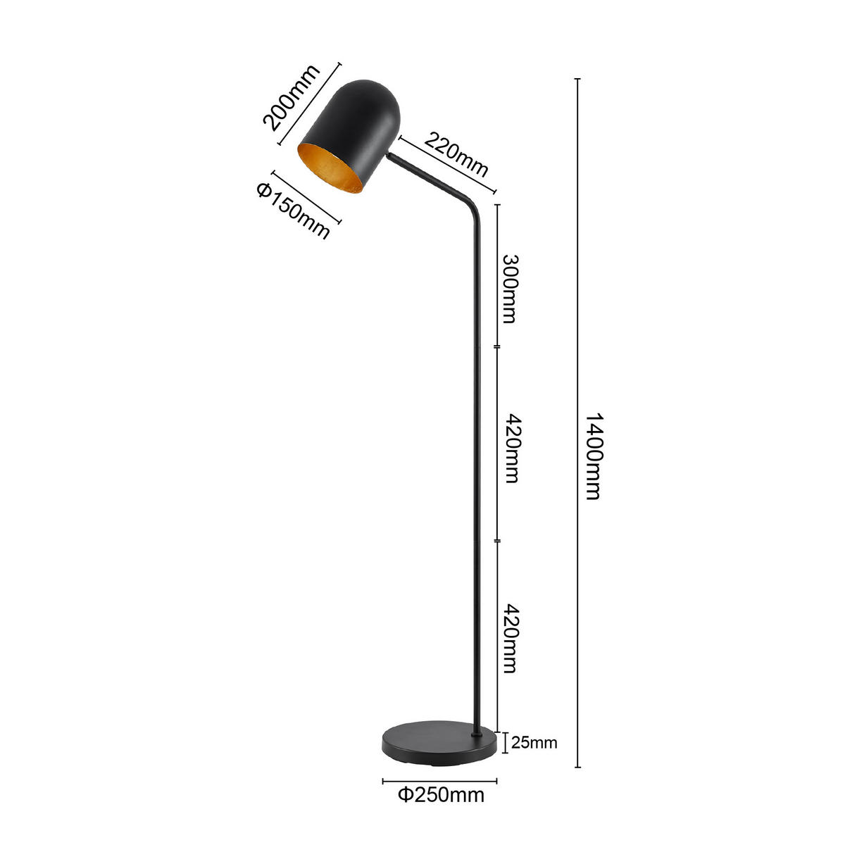 STEHLEUCHTE Aria 25/140 cm   - Goldfarben/Schwarz, Design, Metall (25/140cm) - Novel