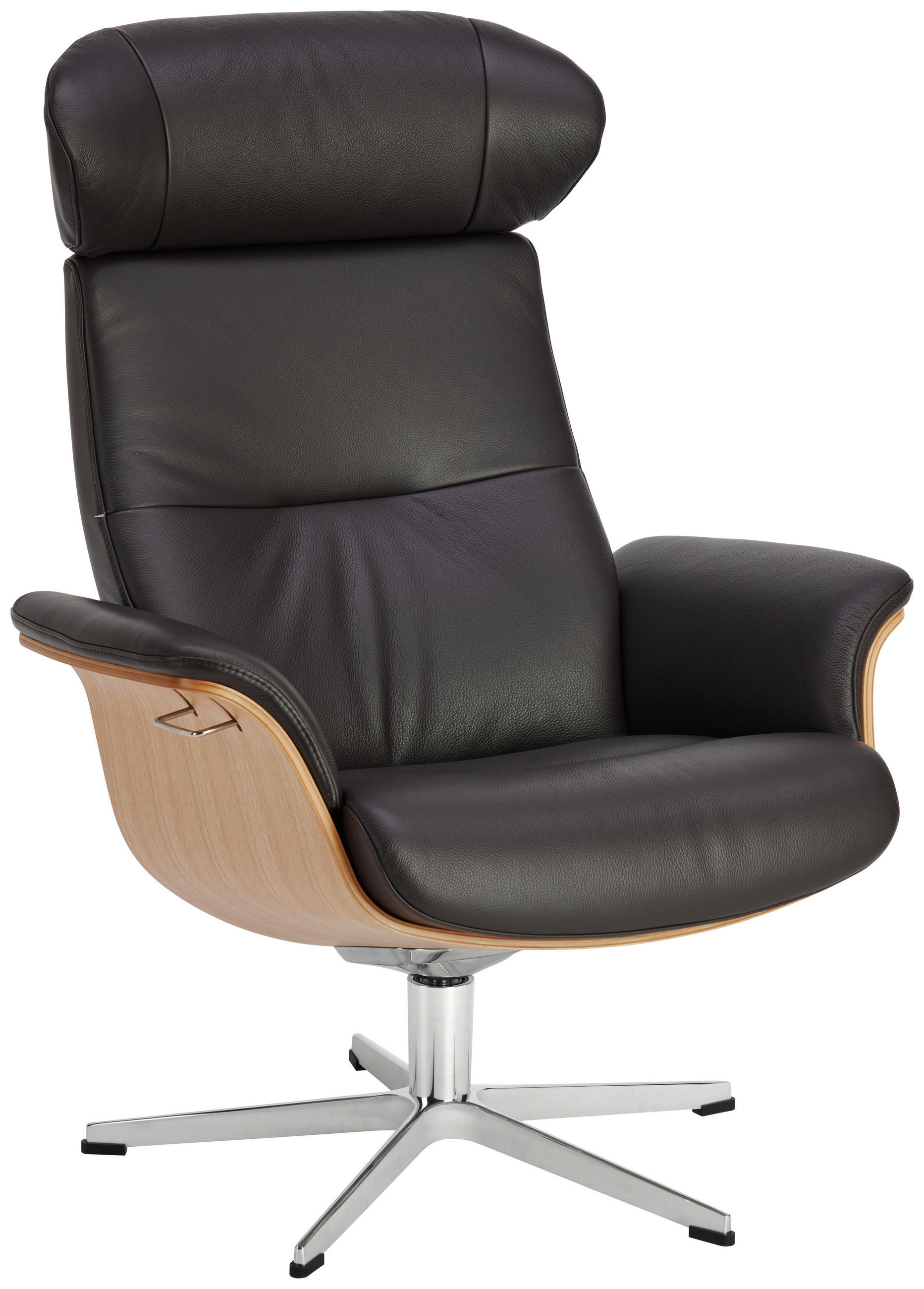 RELAXSESSEL in Leder, Holz Dunkelbraun  - Dunkelbraun/Alufarben, Natur, Leder/Holz (81/110/80cm) - Conform