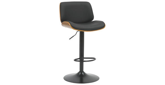 BARHOCKER Lederlook Schwarz, Walnussfarben Eisen Nussbaum, Pappel furniert, Sperrholz Sitzfläche 360° drehbar - Walnussfarben/Schwarz, Design, Holz/Textil (47/87-108/50cm) - Hom`in