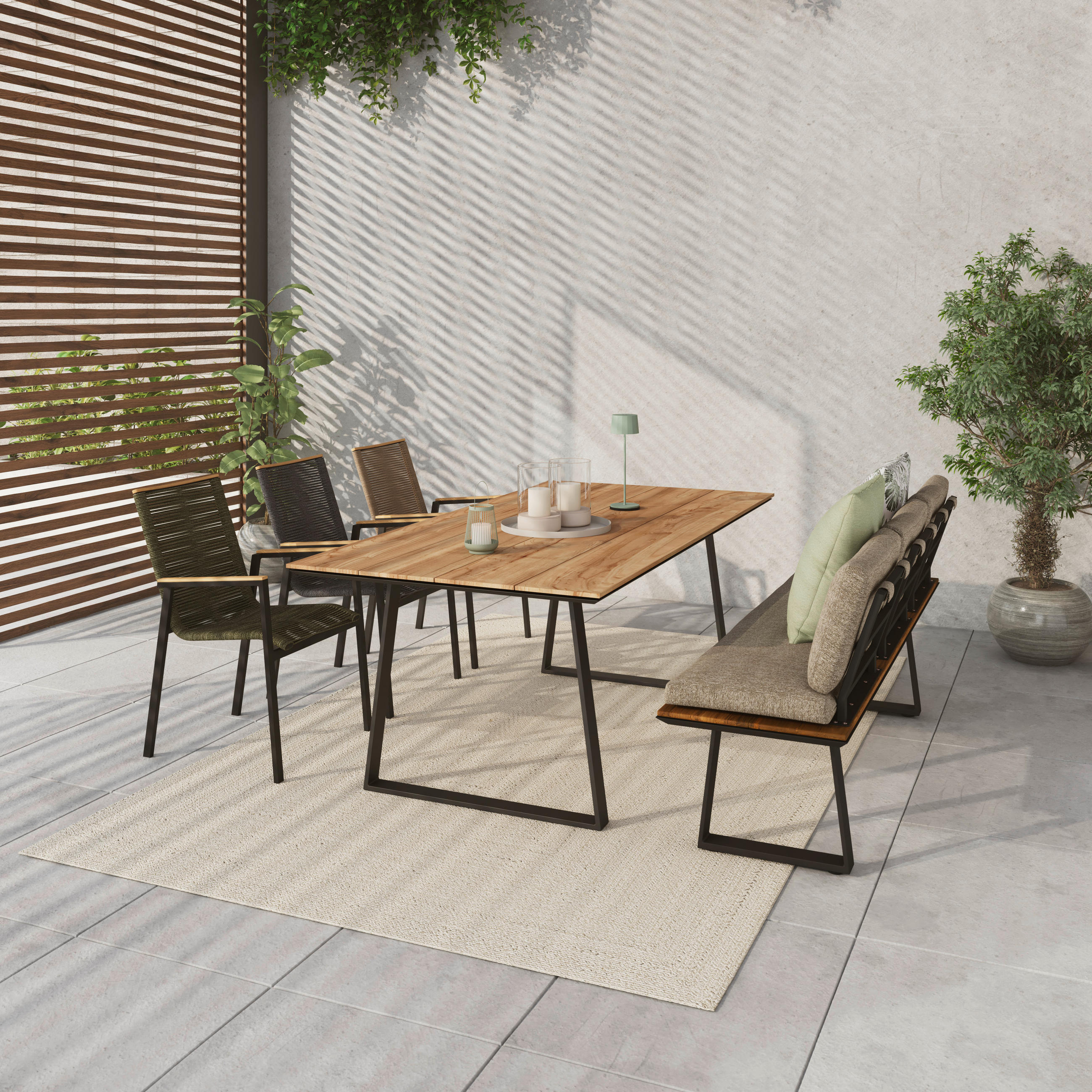 Thumbnail - Amatio Stapelsessel, Anthrazit, Schwarz, Teak, Holz, Metall, Textil, Teakholz, massiv, eckig, 56x90x66 cm, stapelbar, Ga...