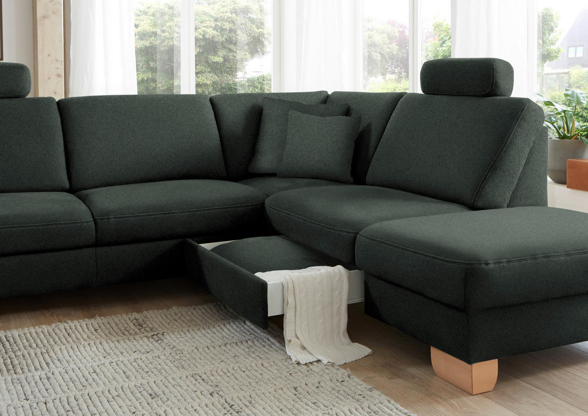 ECKSOFA in Mikrofaser Dunkelgrau  - Wildeiche/Dunkelgrau, Natur, Holz/Textil (286/236cm) - Voleo