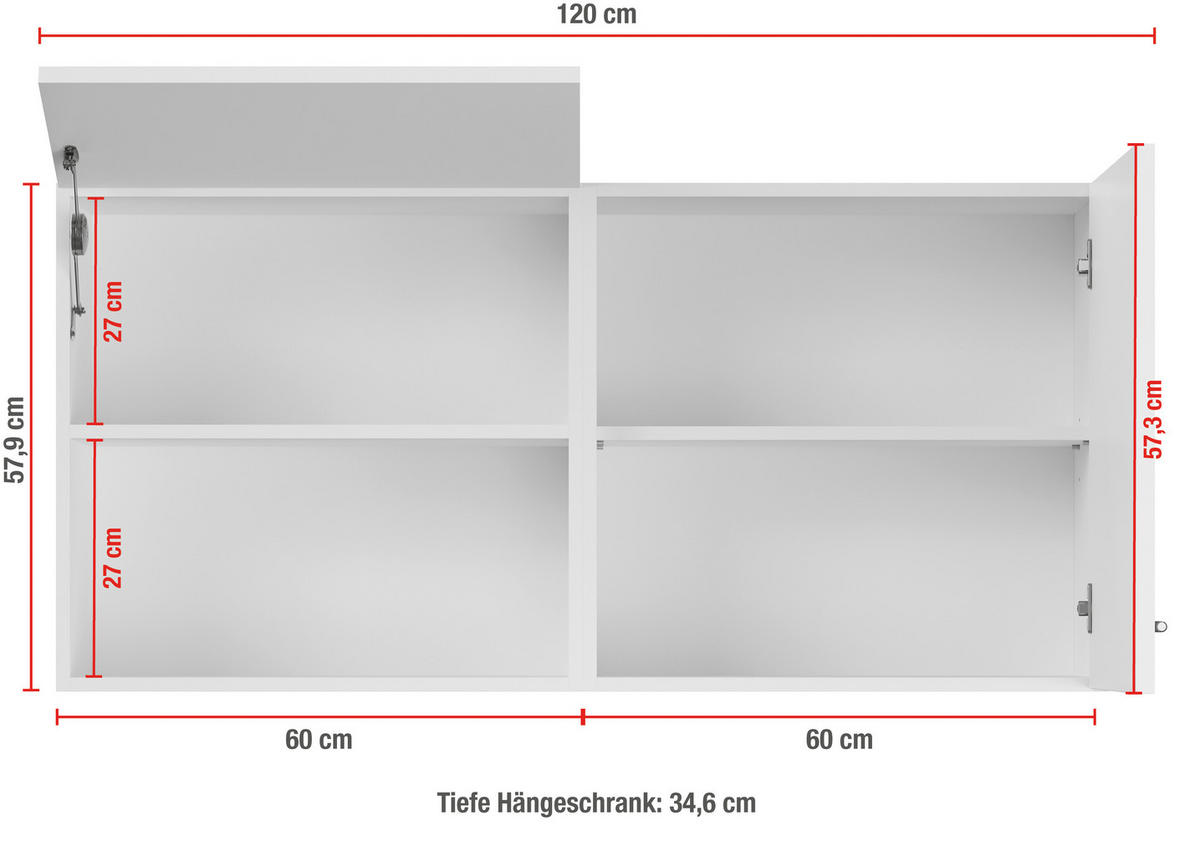 KÜCHENOBERSCHRANK 120/57,9/35,6 cm  Hellgrau  - Hellgrau/Schwarz, Basics, Holzwerkstoff/Metall (120/57,9/35,6cm) - Impuls