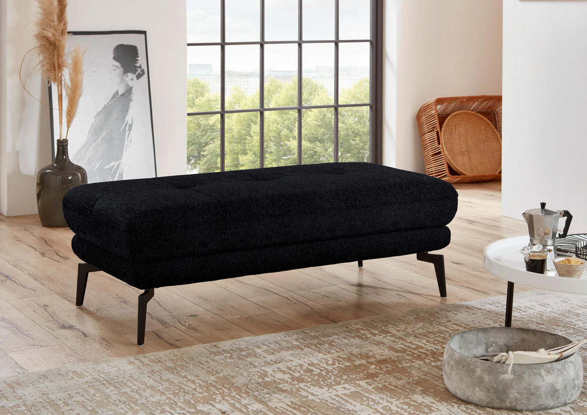 HOCKER in Textil Dunkelblau  - Schwarz/Dunkelblau, Design, Textil/Metall (132/45/68cm) - Beldomo Style