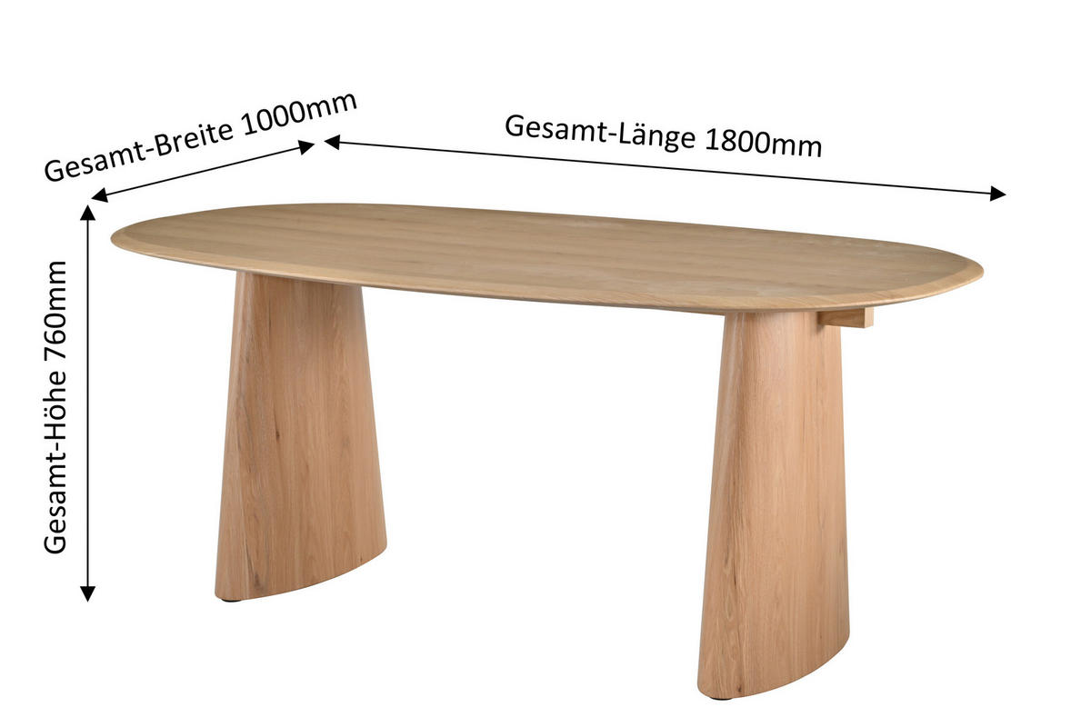 ESSTISCH 180/100/75 cm Echtholz, Nachbildung  Holz, Holzwerkstoff Naturfarben  - Naturfarben, MODERN, Holz/Holzwerkstoff (180/100/75cm) - MID.YOU