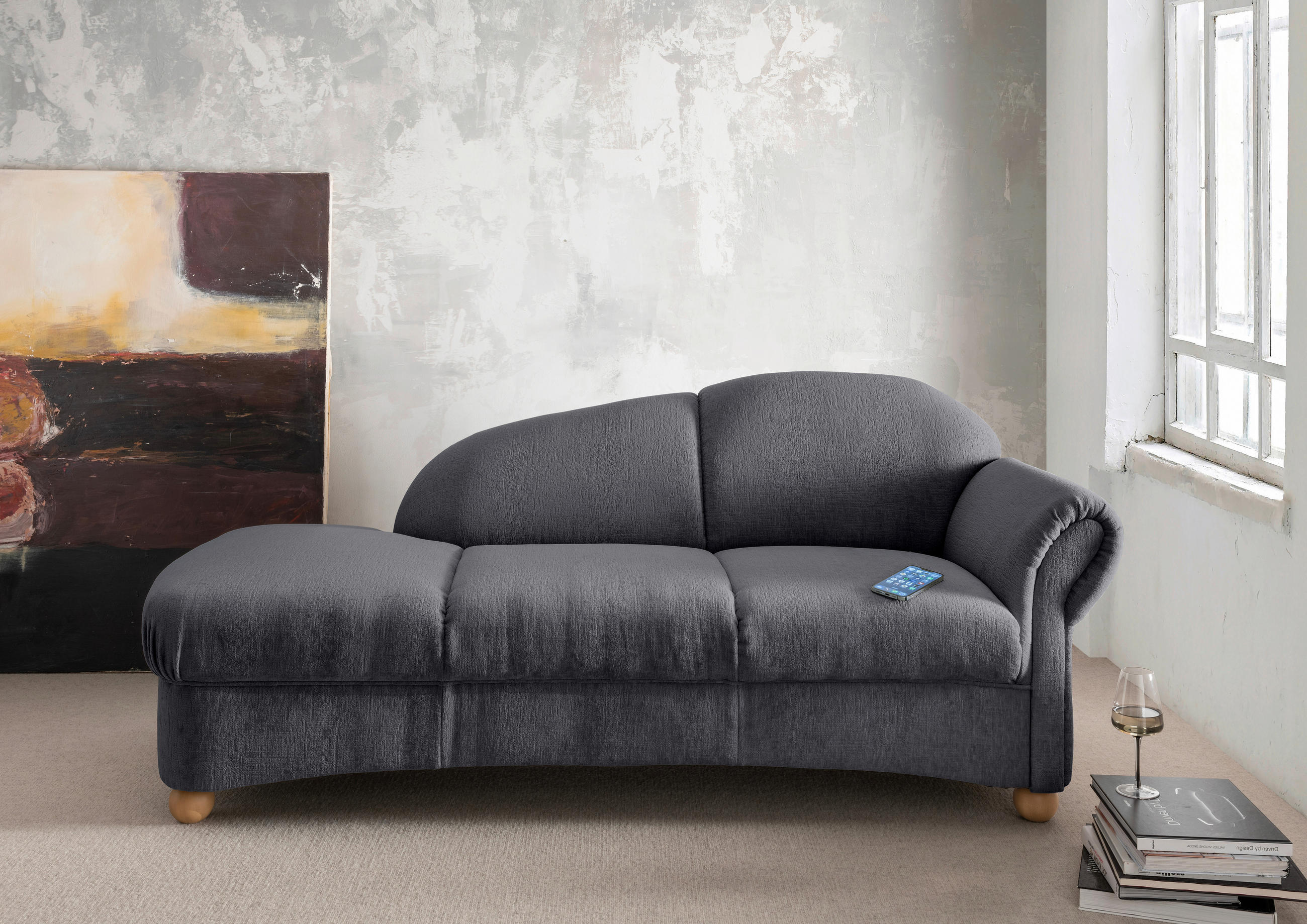 OTTOMANE in Mikrofaser Anthrazit  - Wildeiche/Anthrazit, KONVENTIONELL, Holz/Textil (190/84/86cm) - Livetastic