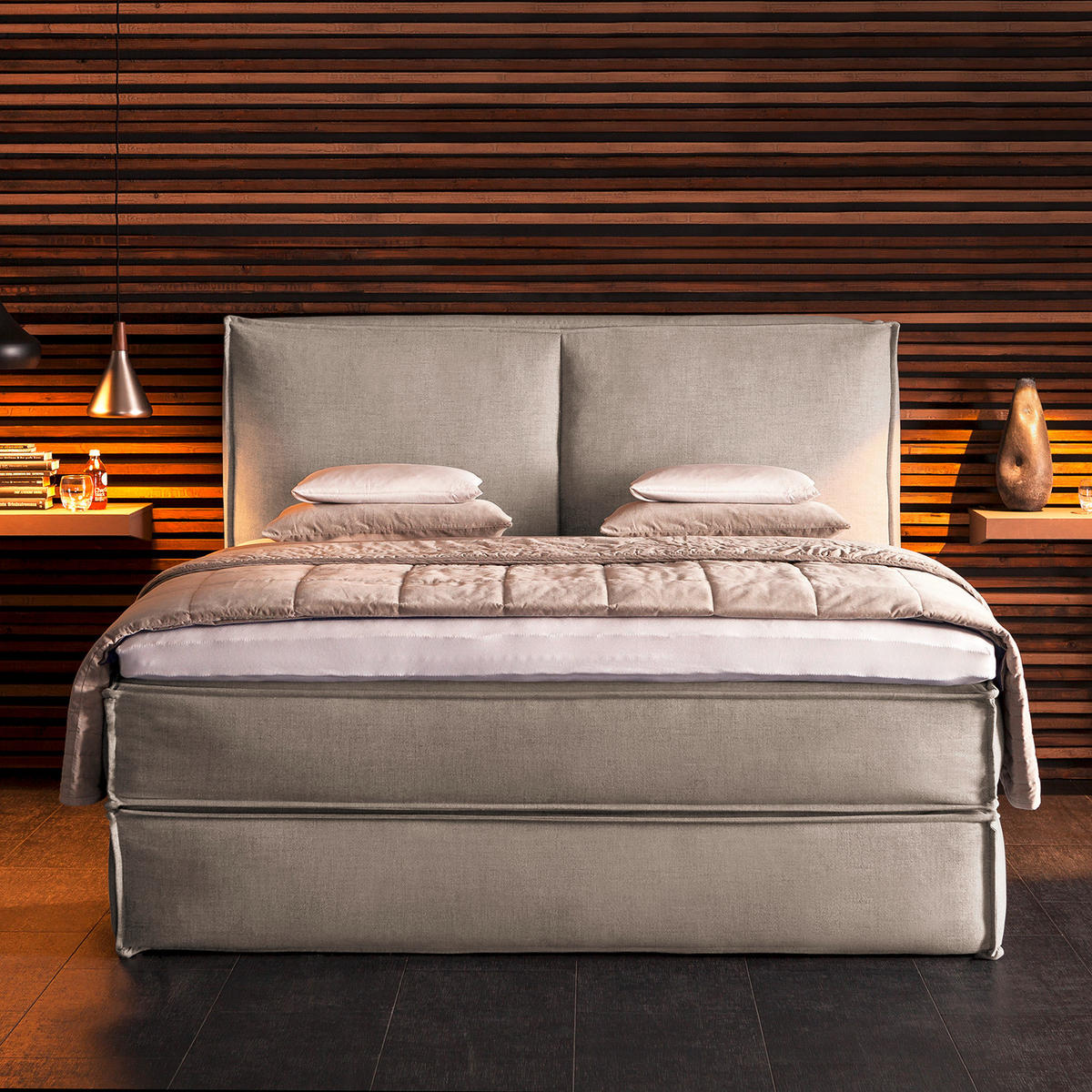 BOXSPRINGBETT 160/200 cm  in Beige  - Beige/Schwarz, Design, Textil (160/200cm) - home24