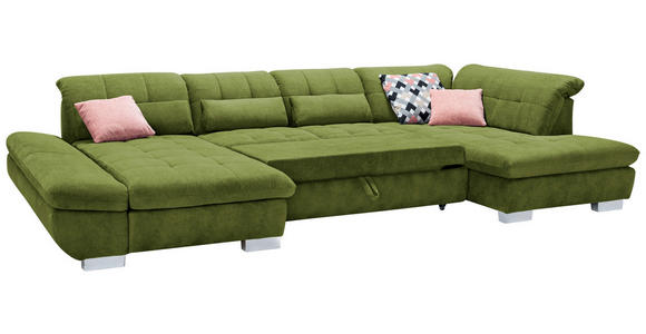 WOHNLANDSCHAFT in Mikrofaser Grün - Chromfarben/Grün, Design, Kunststoff/Textil (204/350/211cm) - Xora