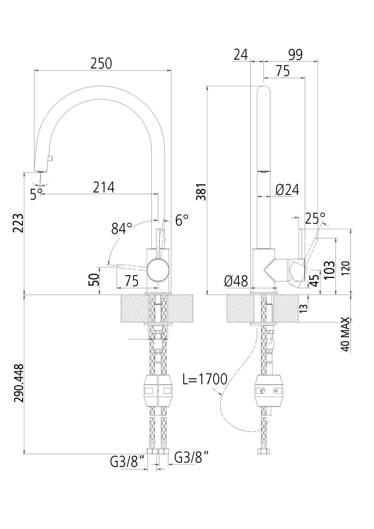 KÜCHENARMATUR - Chromfarben, Basics, Metall (25/28cm) - HKT