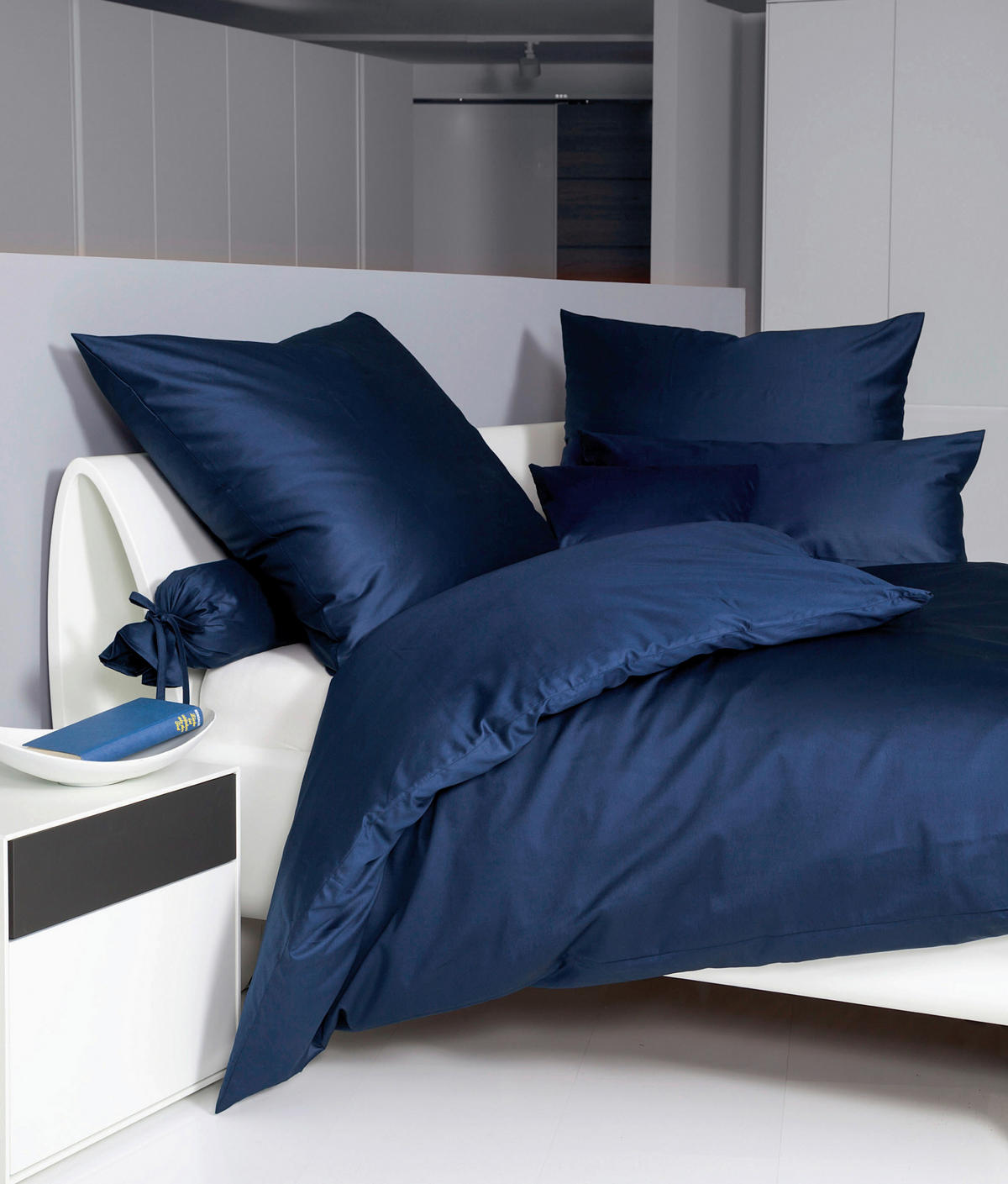 BETTWÄSCHE Giacomo Makosatin 240/220 cm  - Dunkelblau, Basics, Textil (240/220cm) - Janine