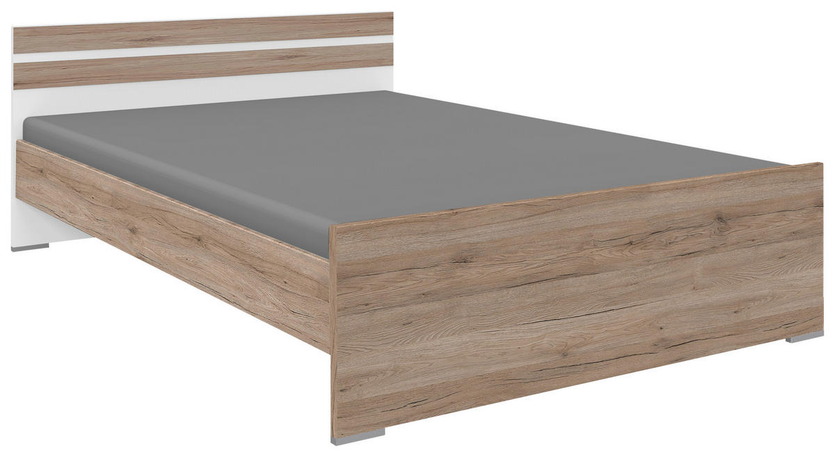 BETT 120/200 cm,  in Weiß, Eiche San Remo,  - Alufarben/Weiß, KONVENTIONELL (120/200cm) - Boxxx