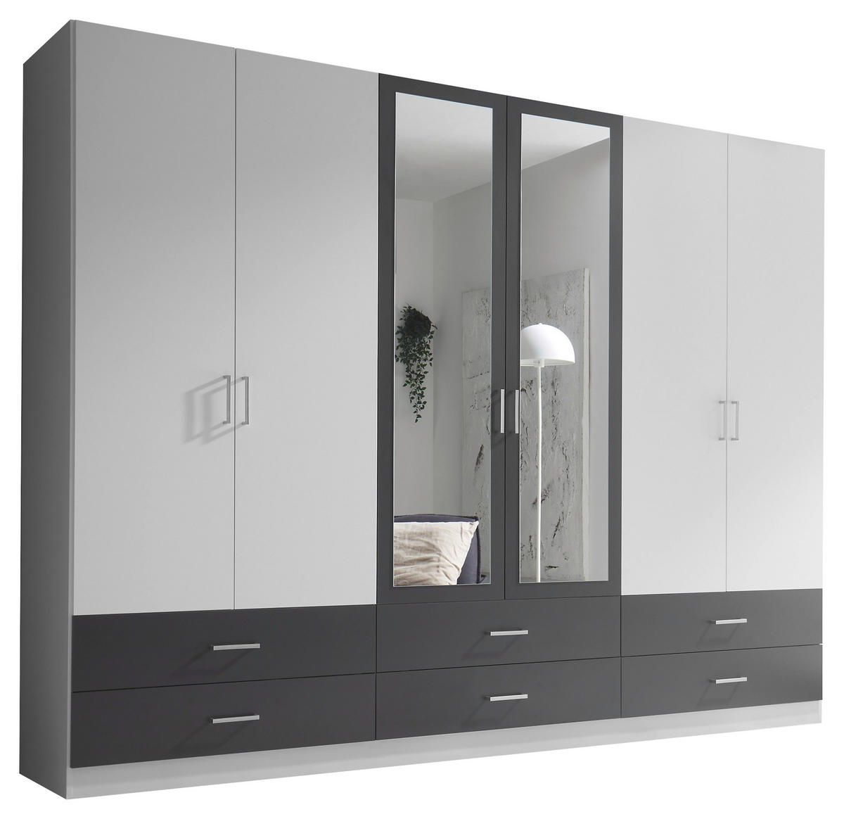 DREHTÜRENSCHRANK in Graphitfarben, Weiss  - Weiss/Alufarben, Konventionell, Glas/Holzwerkstoff (272/211/55cm) - Carryhome