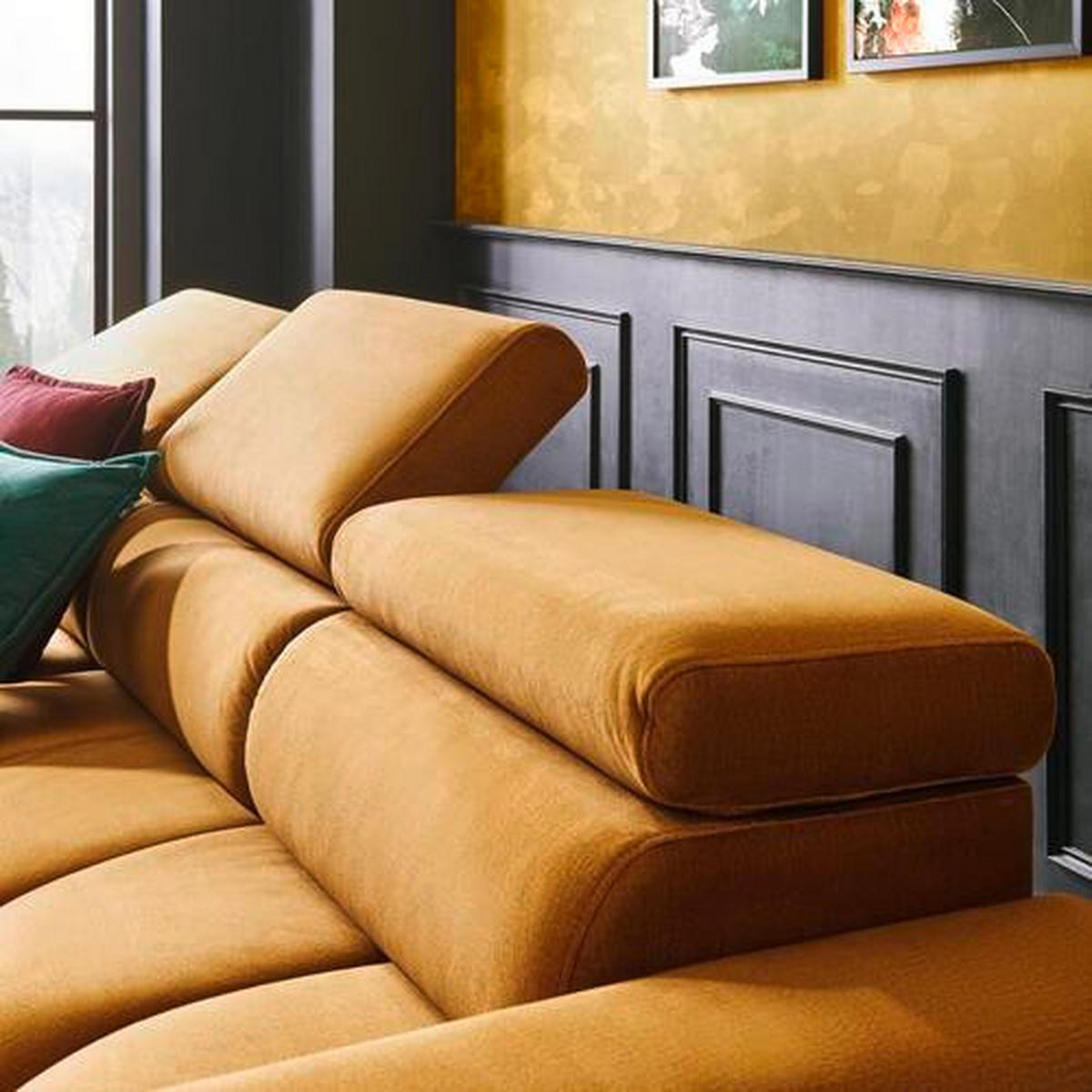ECKSOFA in Webstoff Currygelb  - Currygelb/Schwarz, Design, Textil/Metall (270/177cm) - Welnova
