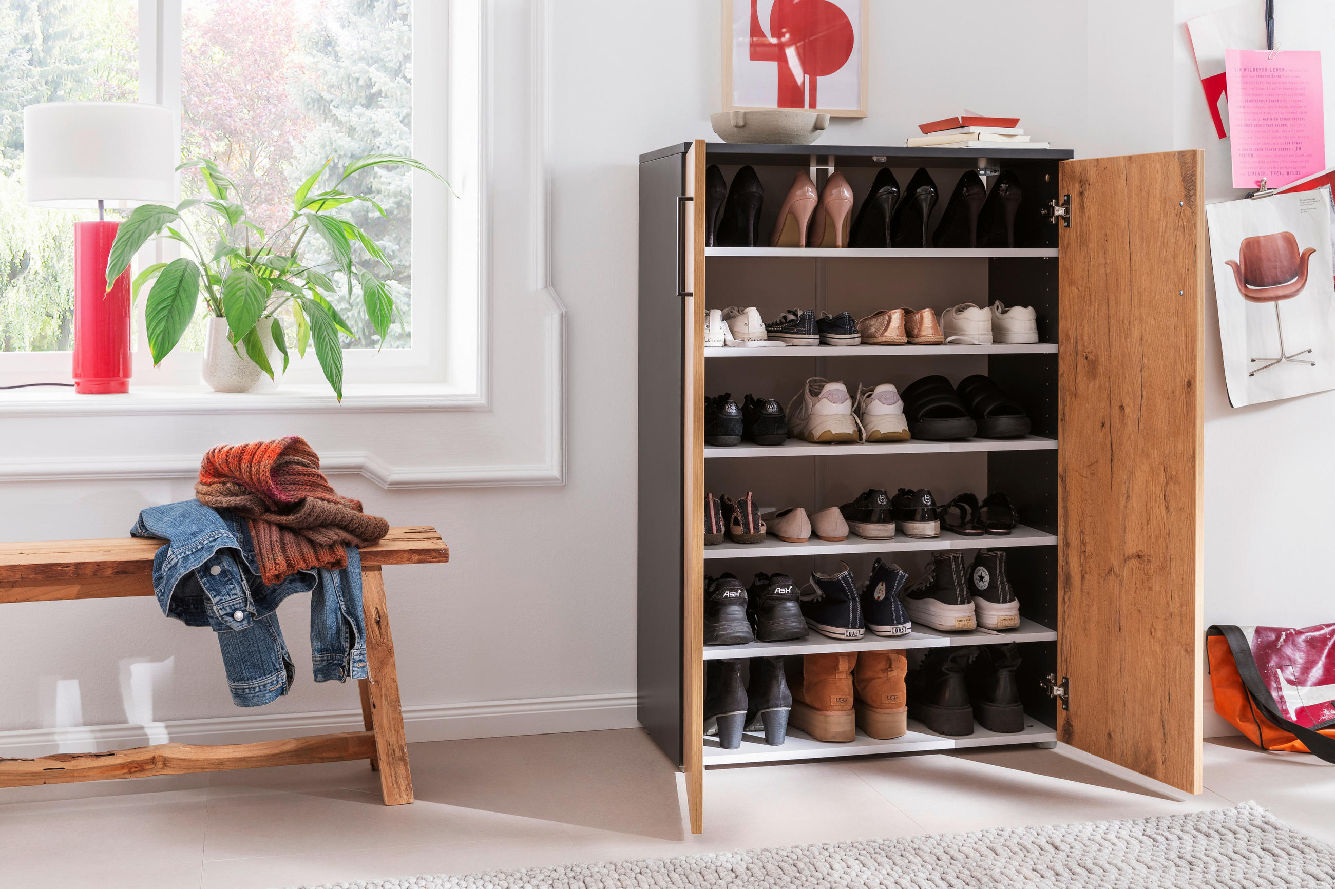SCHUHSCHRANK 80/120/38 cm  - Wildeiche/Anthrazit, Basics, Holzwerkstoff/Kunststoff (80/120/38cm) - Moderano