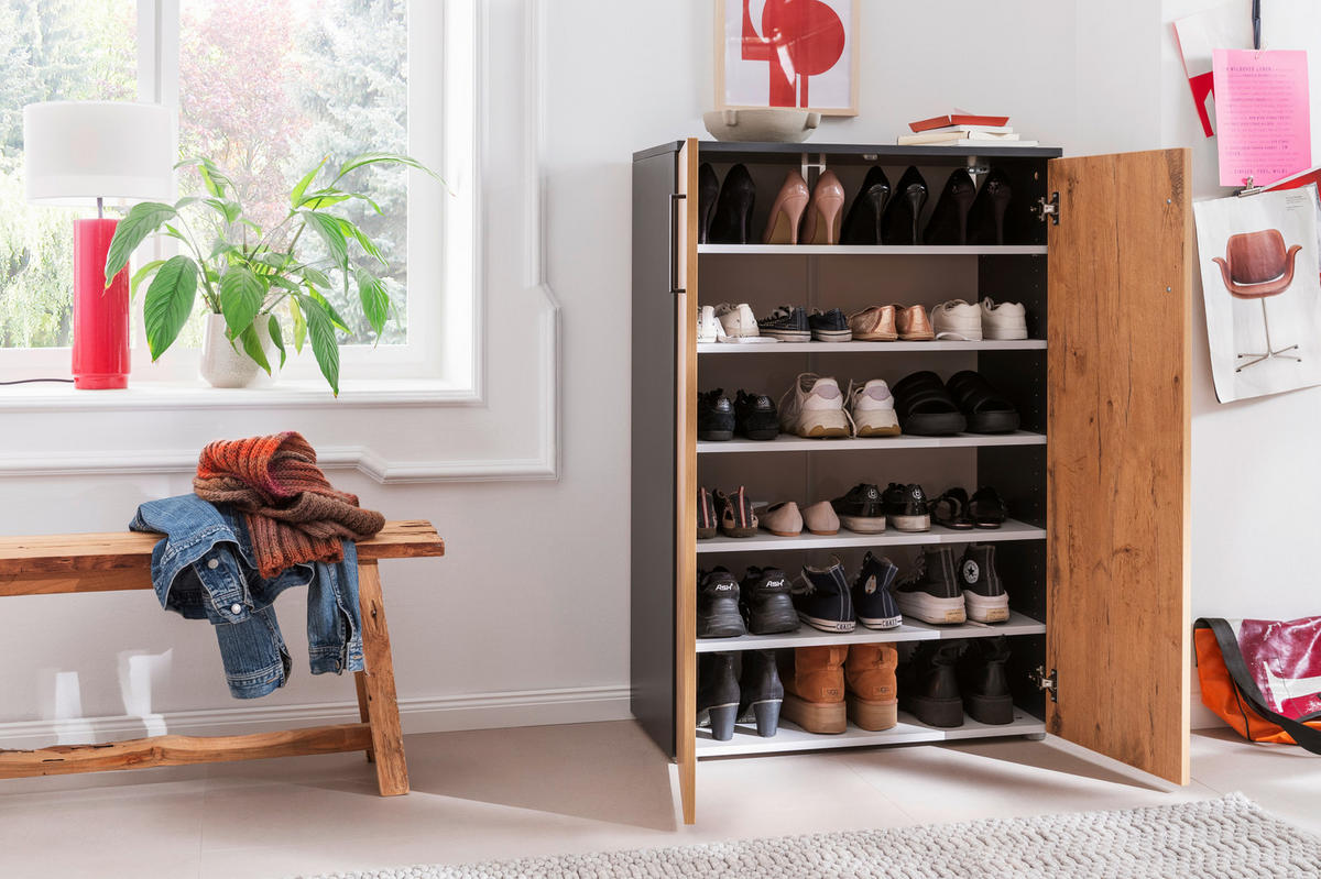 SCHUHSCHRANK 80/120/38 cm  - Wildeiche/Anthrazit, Basics, Holzwerkstoff/Kunststoff (80/120/38cm) - Moderano