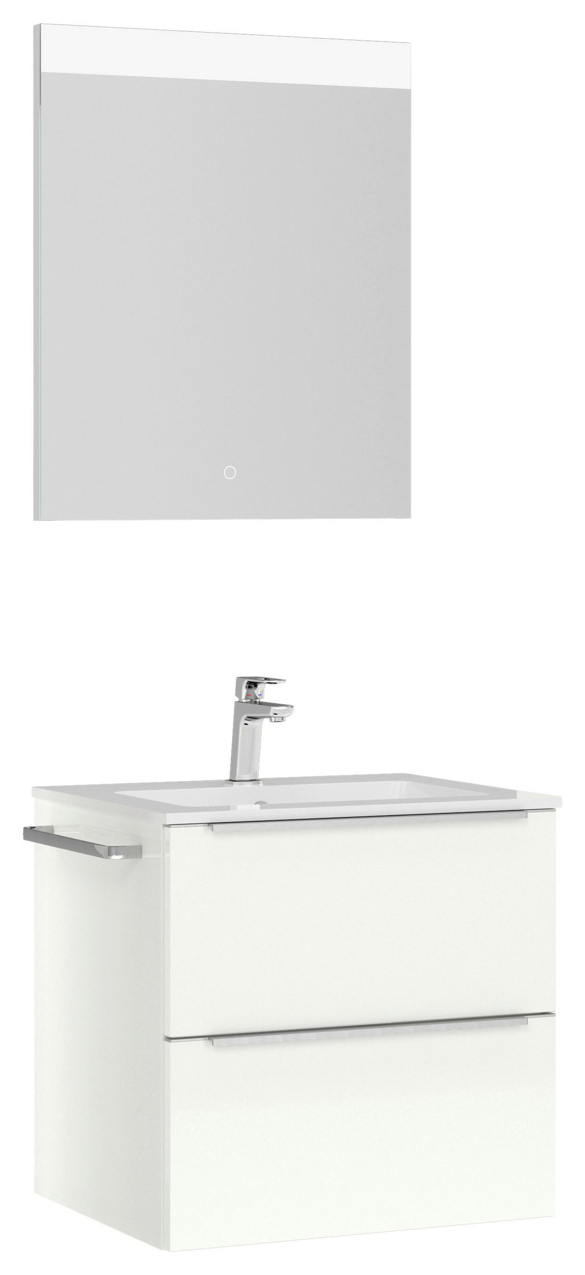 BADEZIMMER  in 61 cm  - Edelstahlfarben/Weiß Hochglanz, MODERN, Holzwerkstoff/Stein (61cm) - Nobilia