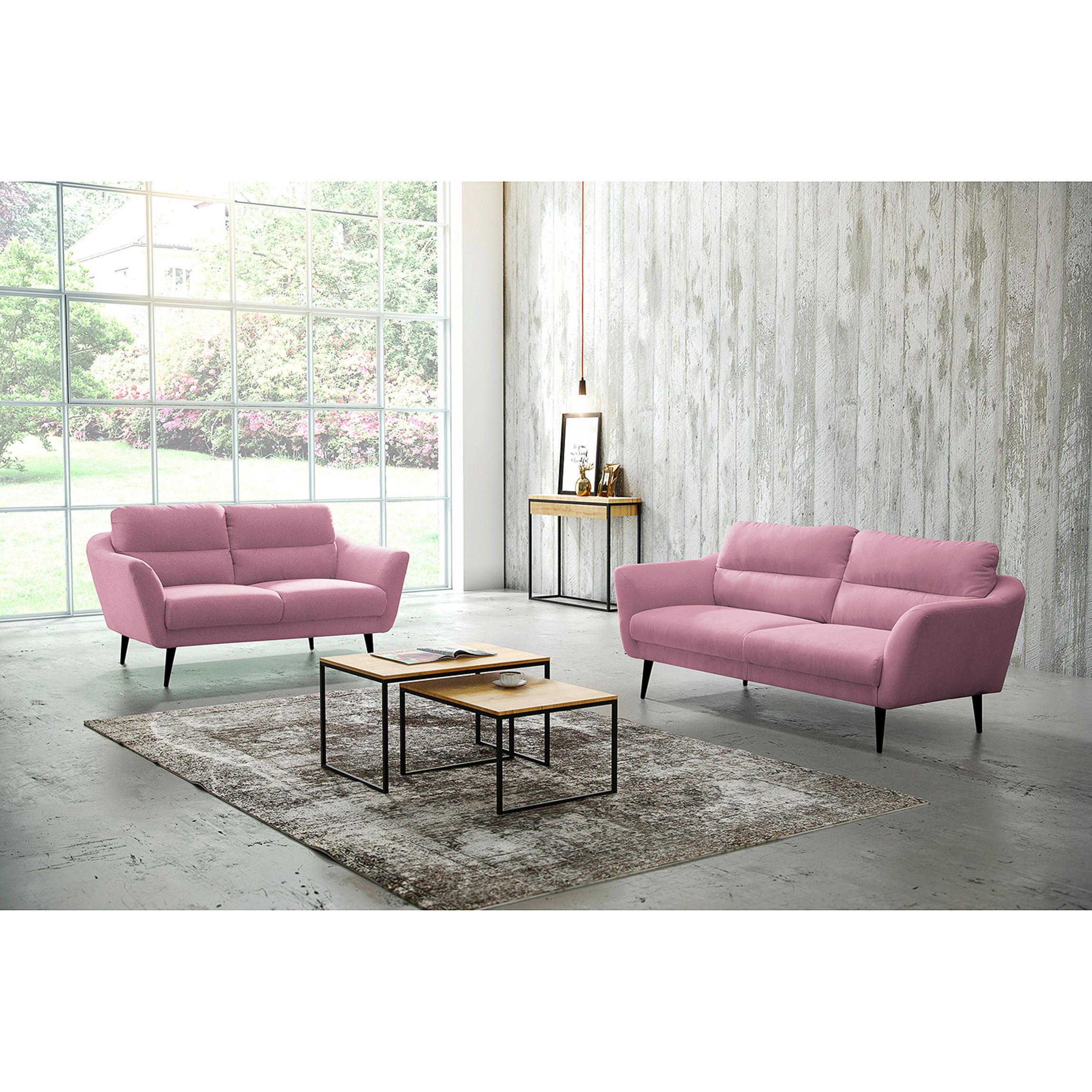 2-SITZER-SOFA in Webstoff Rosa  - Schwarz/Rosa, Design, Holz/Textil (158/87/88cm) - Livetastic