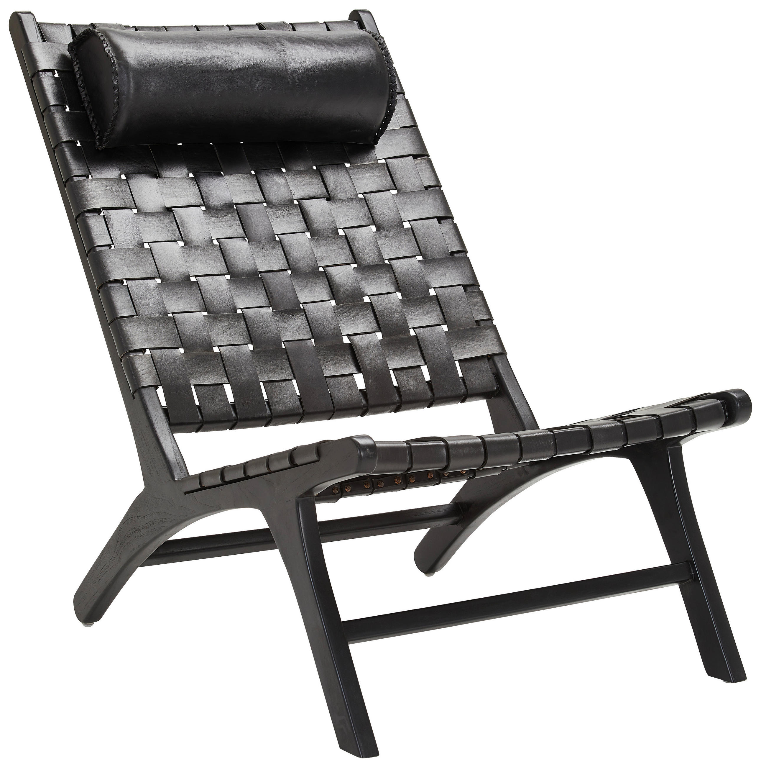 Fotoliu din lemn, piele, negru