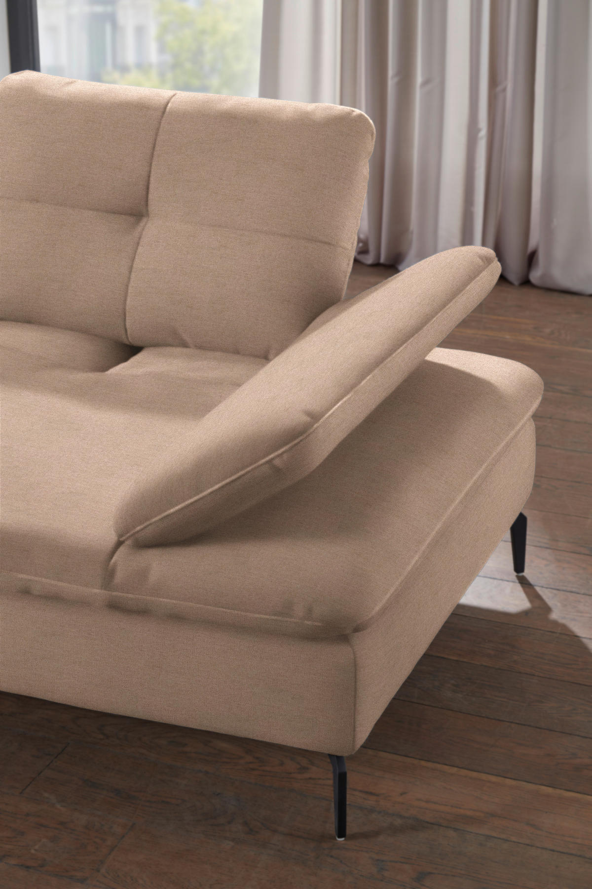 ECKSOFA in Flachgewebe Hellbraun  - Hellbraun/Schwarz, Design, Textil/Metall (157/344cm) - Chilliano