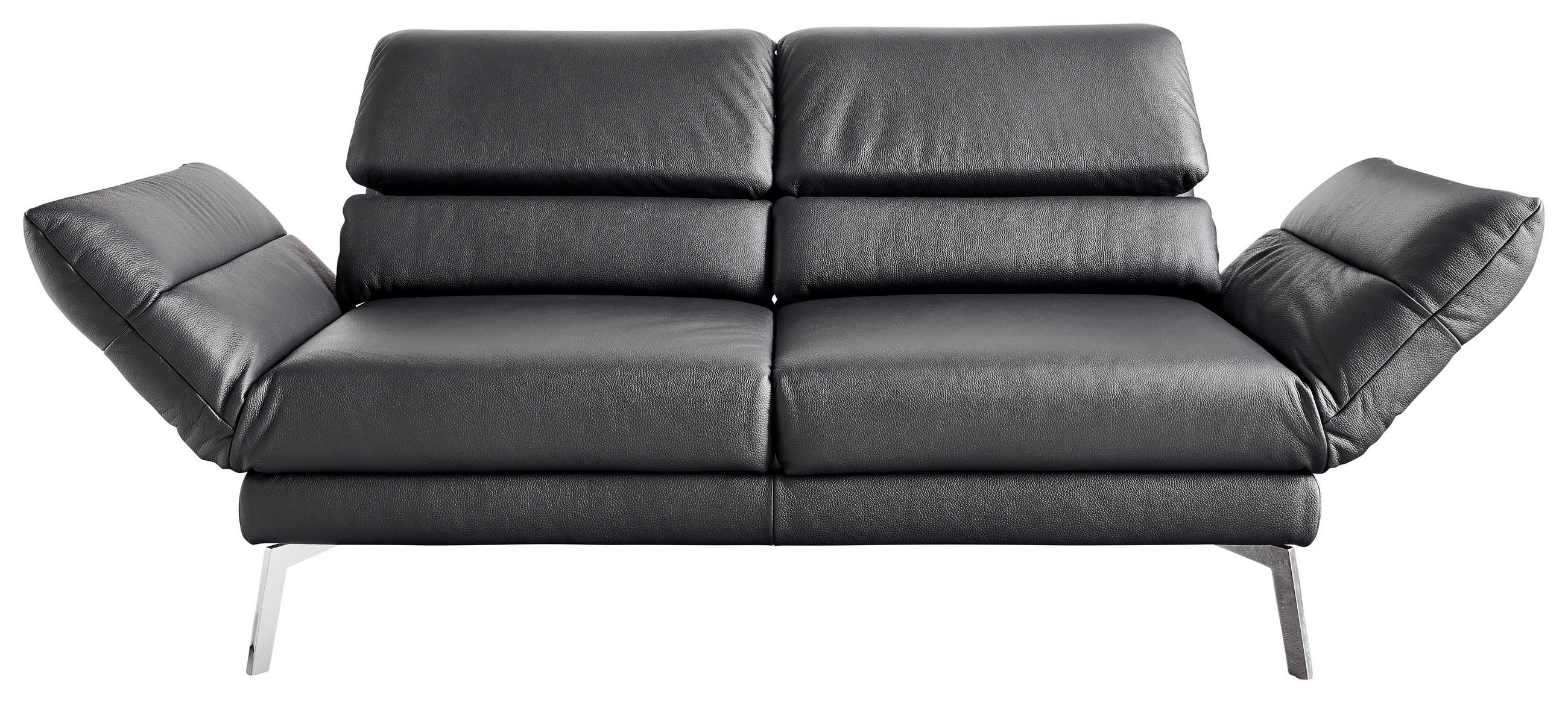 ZWEISITZER-SOFA Echtleder Schwarz - Chromfarben/Schwarz, Design, Leder/Metall (172-226/82/93cm) - Dieter Knoll
