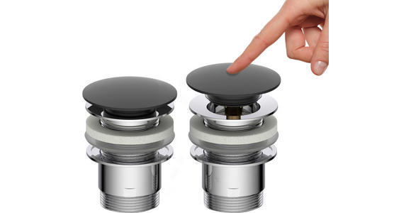 ABLAUFVENTIL  - Chromfarben/Schwarz, Basics, Metall (6,5cm) - Xora