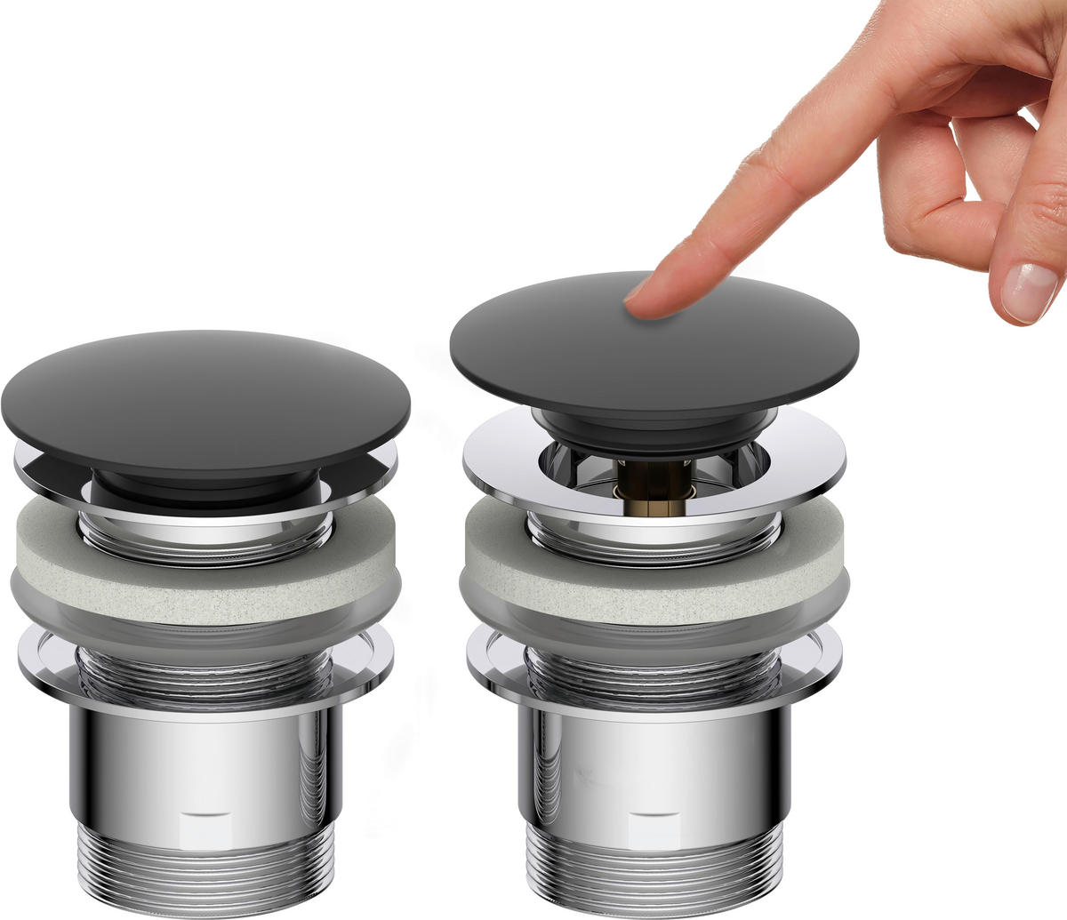 ABLAUFVENTIL  - Chromfarben/Schwarz, Basics, Metall (6,5cm) - Schütte