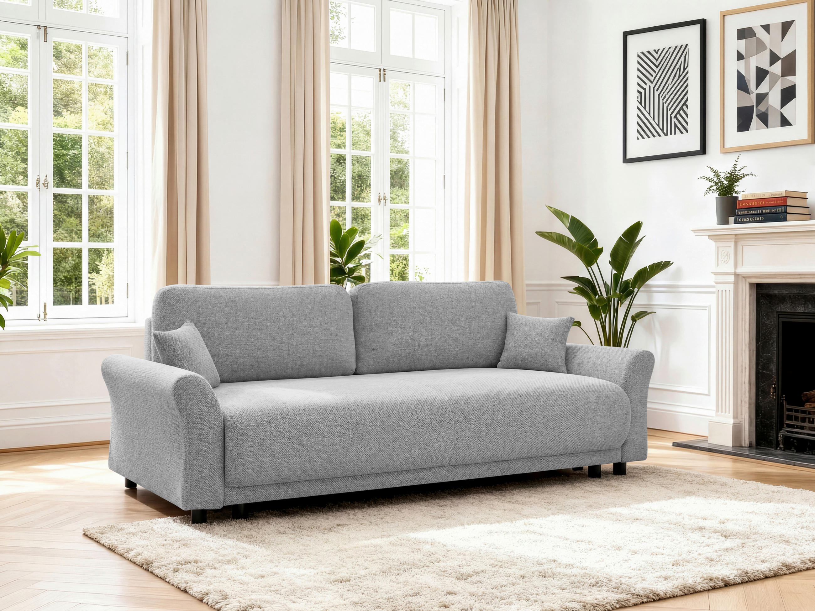 SCHLAFSOFA Flachgewebe, Struktur Hellgrau  inkl. Zierkissen, Rückenkissen, Bettkasten, Schlaffunktion, Rücken echt  - Hellgrau/Schwarz, Design, Textil (244/88/100cm) - P & B