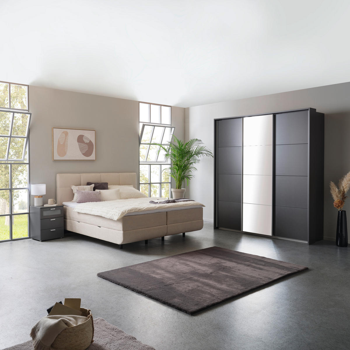 SCHWEBETÜRENSCHRANK 203/229/62 cm 3-türig Grau  - Alufarben/Grau, MODERN, Holzwerkstoff/Metall (203/229/62cm) - Luca Bessoni