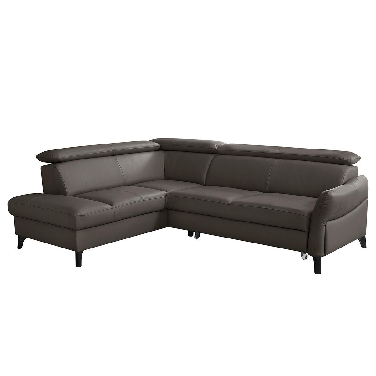 ECKSOFA Dunkelbraun Echtleder Lederlook  - Dunkelbraun/Schwarz, Design, Leder/Holz (199/244cm) - Livetastic