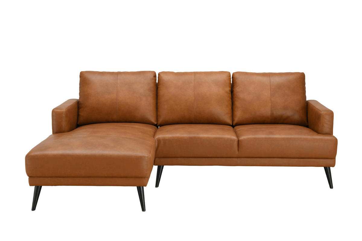ECKSOFA ELANO Cognac Echtleder Lederlook  - Cognac/Schwarz, Design, Leder/Textil (153/231cm) - Livetastic