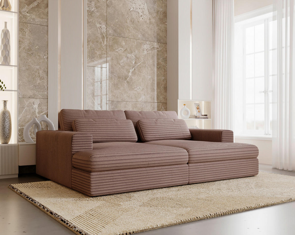 BIGSOFA Cord Hellbraun  - Hellbraun/Schwarz, Design, Textil (218/80/158cm) - home24