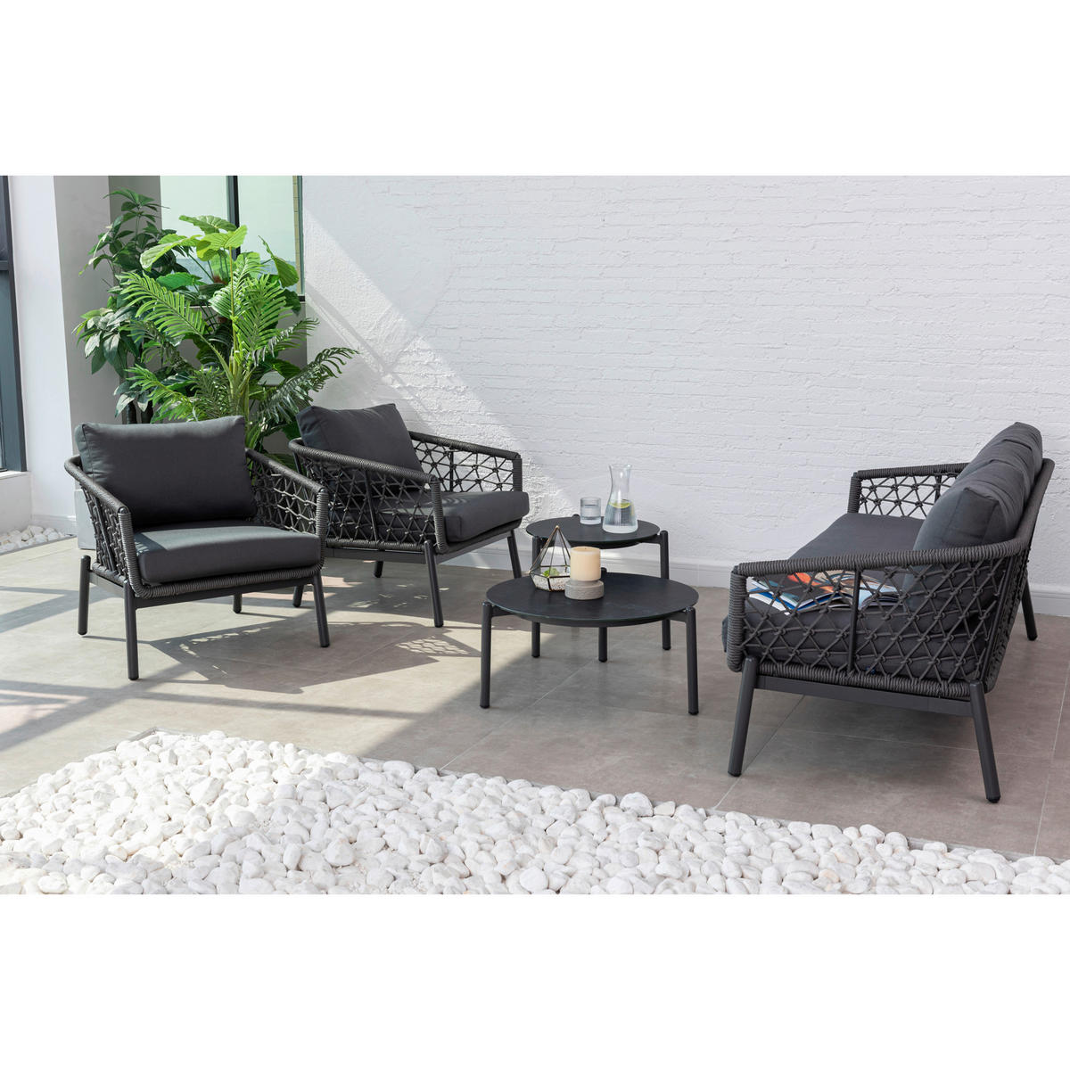 GARTENSET 5-teilig Aluminium 5-teilig  - Anthrazit, MODERN, Glas/Kunststoff - Gardenson