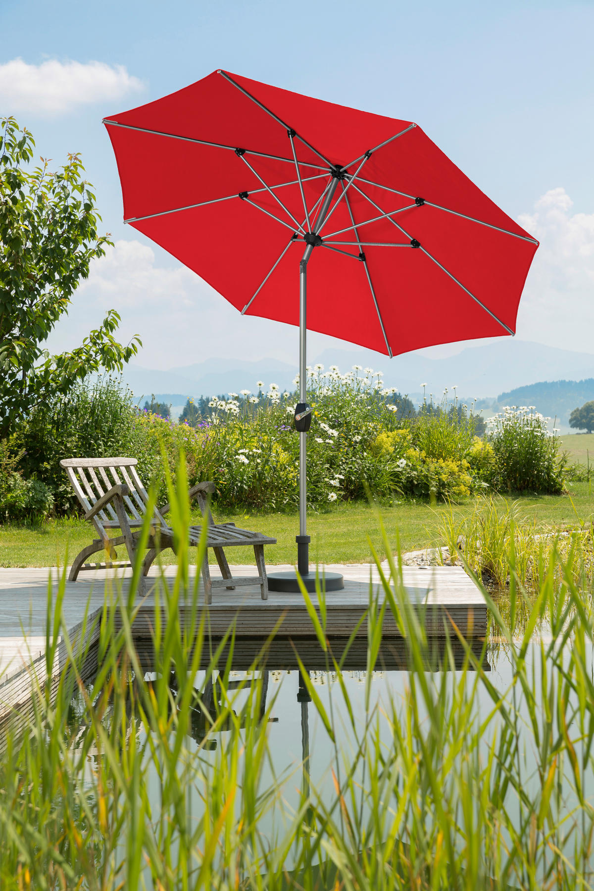 SONNENSCHIRM   - Silberfarben/Rot, Basics, Textil/Metall (270/250/270cm) - Schneider