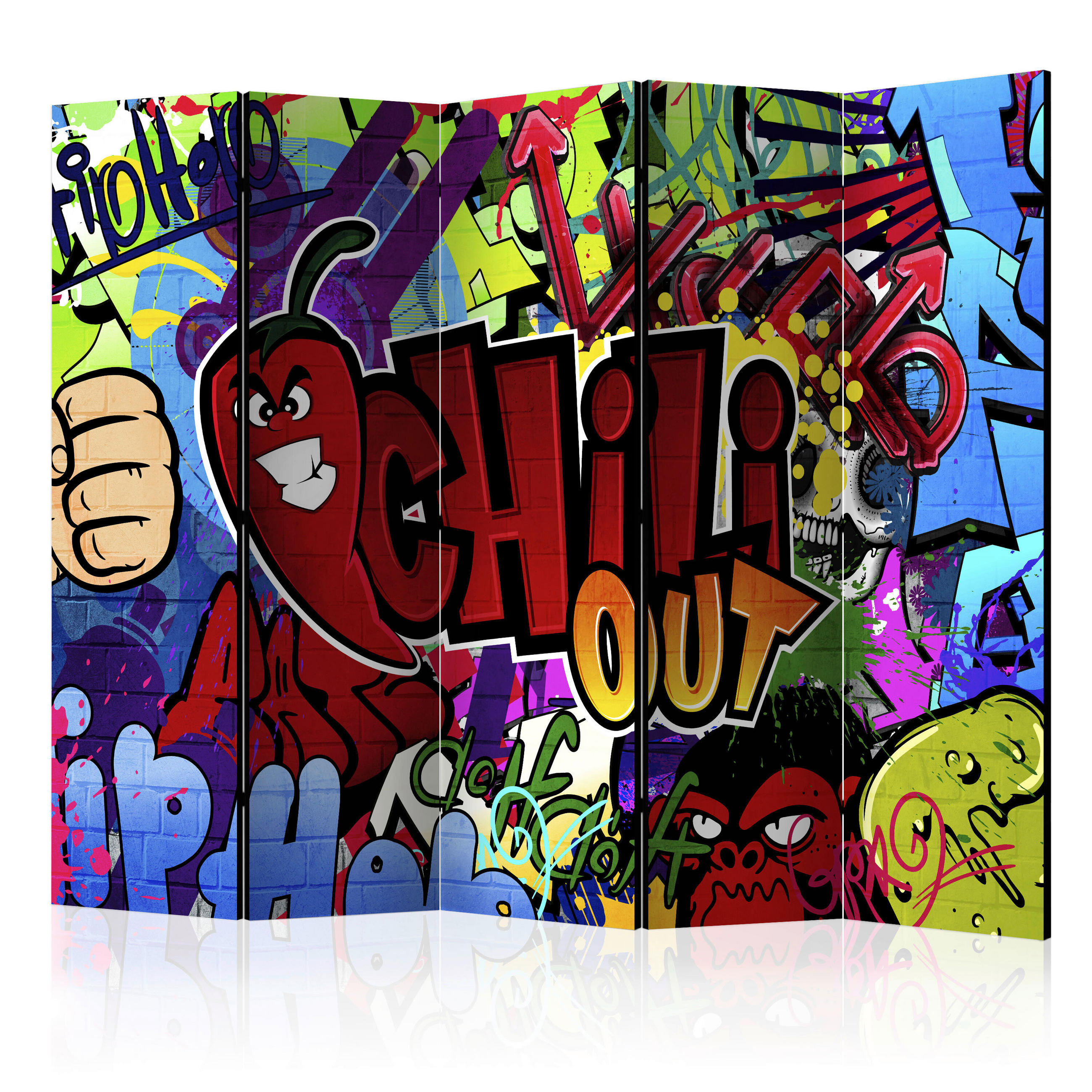 PARAVENT mit 5  Flügel - Dunkelrosa/Multicolor, Basics, Holz/Textil (225/172/3cm) - artgeist