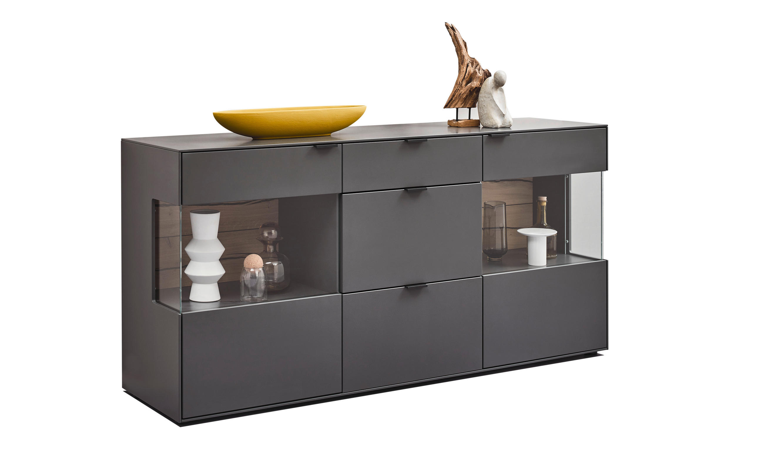 SIDEBOARD Graphitfarben, Eichefarben  181,9/87,9/45,2 cm  - Eichefarben/Graphitfarben, Design, Glas/Holzwerkstoff (181,9/87,9/45,2cm) - Dieter Knoll