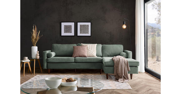 ECKSOFA in Cord Grün  - Eichefarben/Grün, MODERN, Holz/Textil (261/178cm) - Carryhome