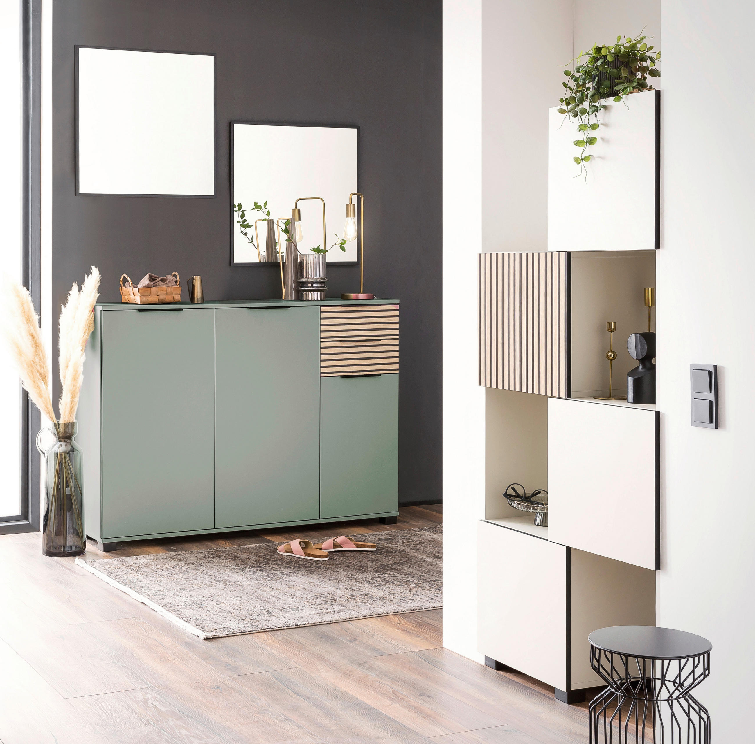 SCHUHSCHRANK  in 141,9/105,5/35 cm  - Eichefarben/Schwarz, Design, Holzwerkstoff/Kunststoff (141,9/105,5/35cm) - MID.YOU