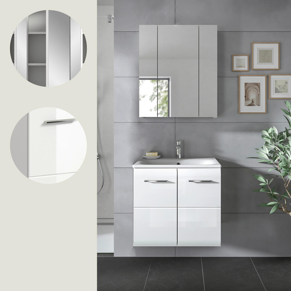 BADEZIMMER 2-teilig 60 cm  - Weiss Hochglanz/Weiss, Modern, Keramik/Holzwerkstoff (60cm) - MID.YOU