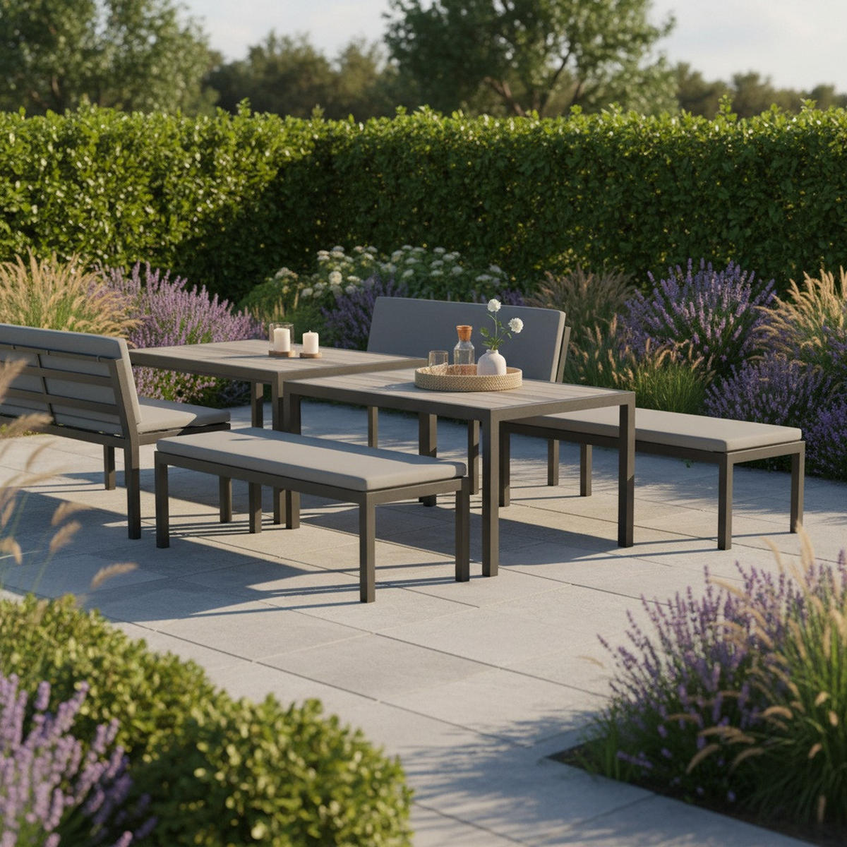 GARTENSET 5-teilig Webstoff Aluminium 5-teilig  - Anthrazit/Hellgrau, MODERN, Kunststoff/Textil - Ambia Garden