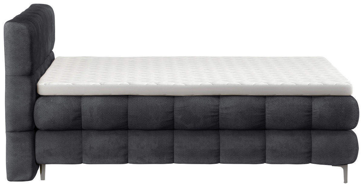 BOXBETT 180/200 cm,  in Anthrazit, gepolstertes Kopfteil, Bettkasten, Topper, H3 + H3 = fest  - Anthrazit/Schwarz, Design, Textil/Metall (180/200cm) - Ti'me