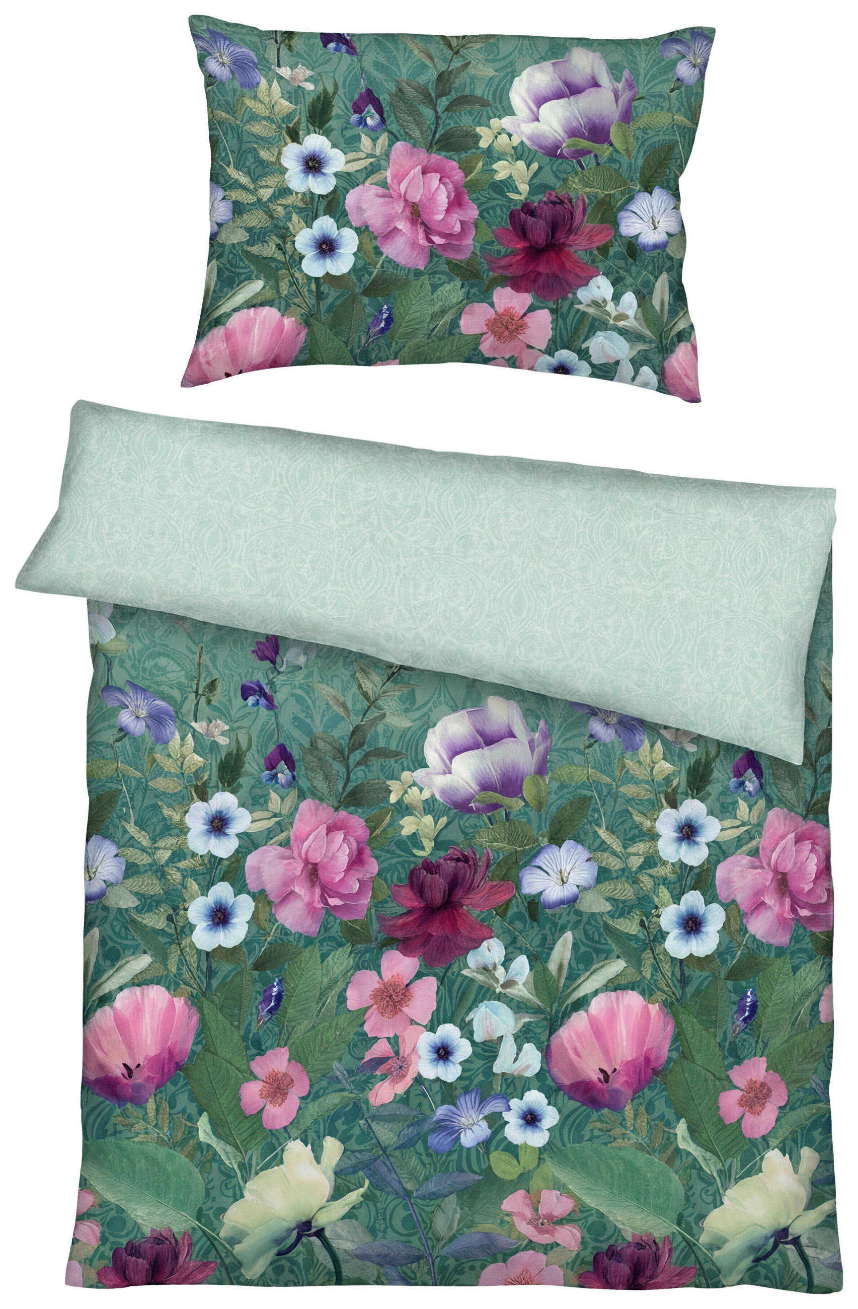 BETTWÄSCHE Wildblumen Makosatin 140/200 cm  - Smaragdgrün, Design, Textil (140/200cm) - Kaeppel