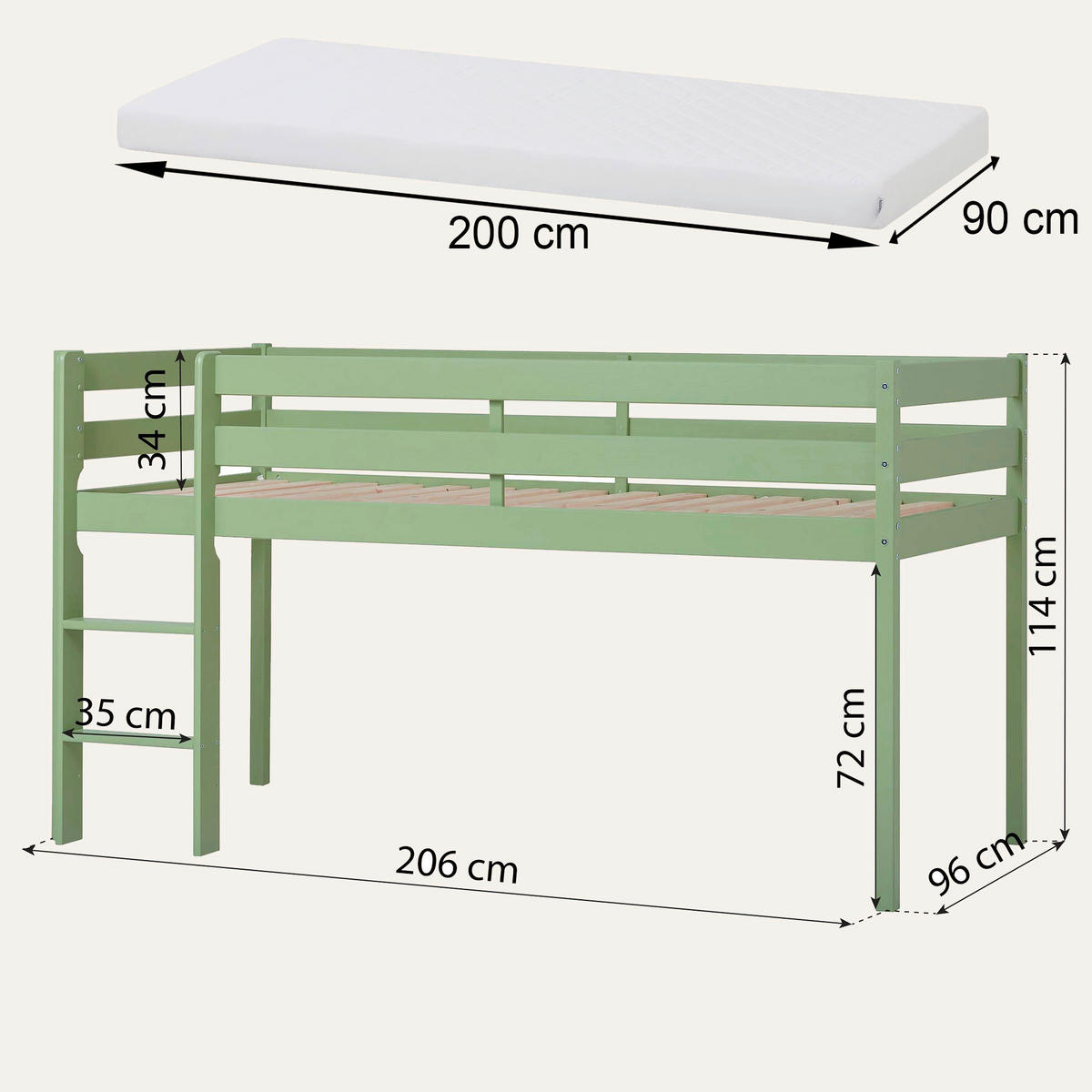 HOCHBETT 90/200 cm Grün Grün  - Naturfarben/Grün, MODERN, Holz (90/200cm) - MID.YOU
