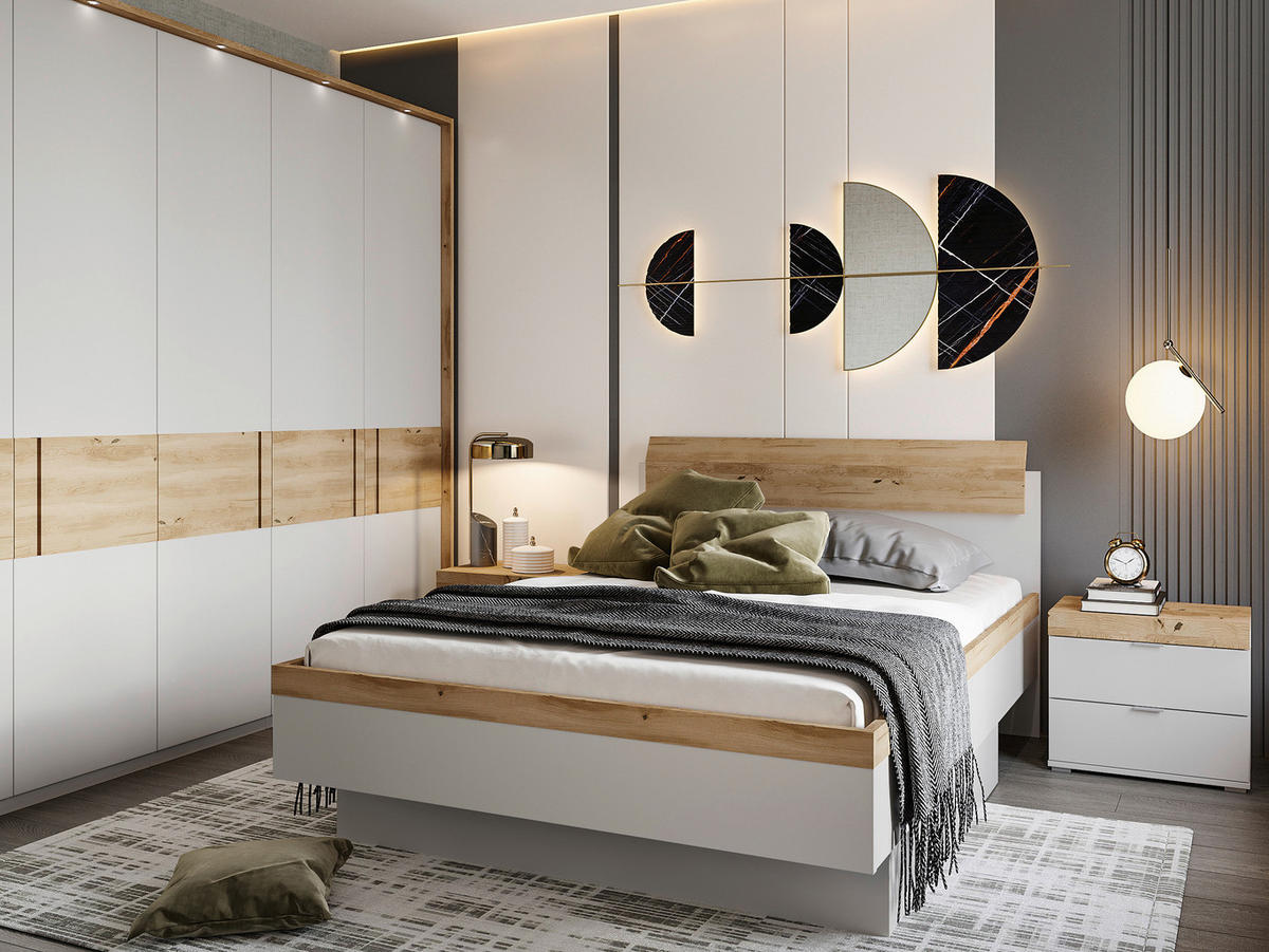 BETT 140/200 cm  in Hellgrau, Eichefarben   - Eichefarben/Hellgrau, Modern, Holz/Holzwerkstoff (140/200cm) - Xora
