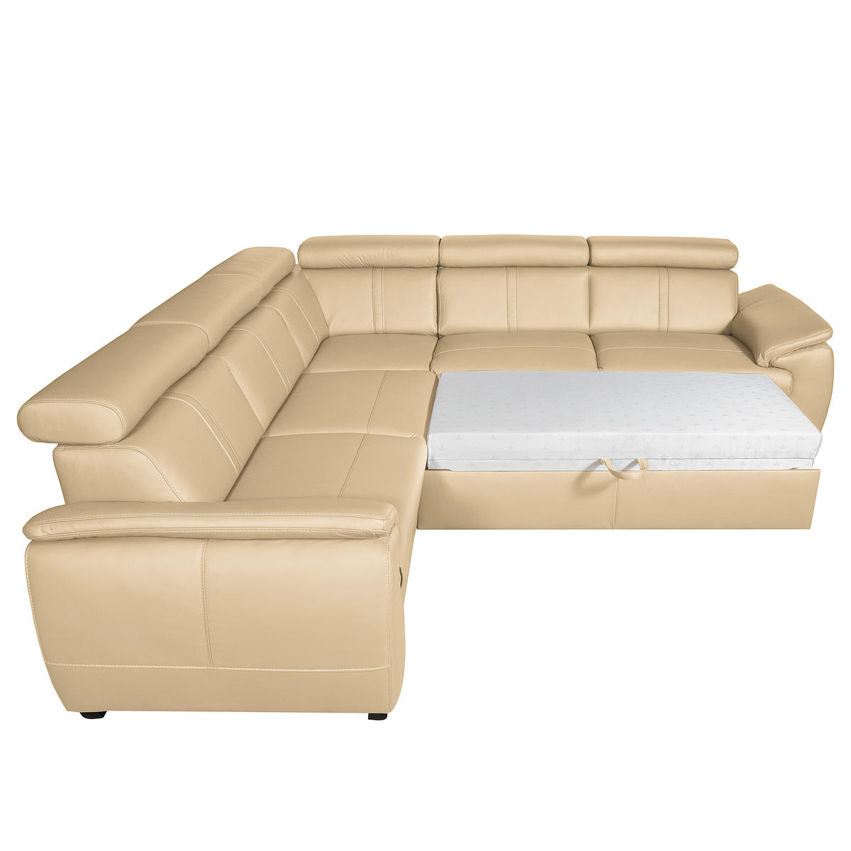 ECKSOFA Beige Echtleder  - Beige/Schwarz, Design, Leder/Holz (265/265cm) - Livetastic