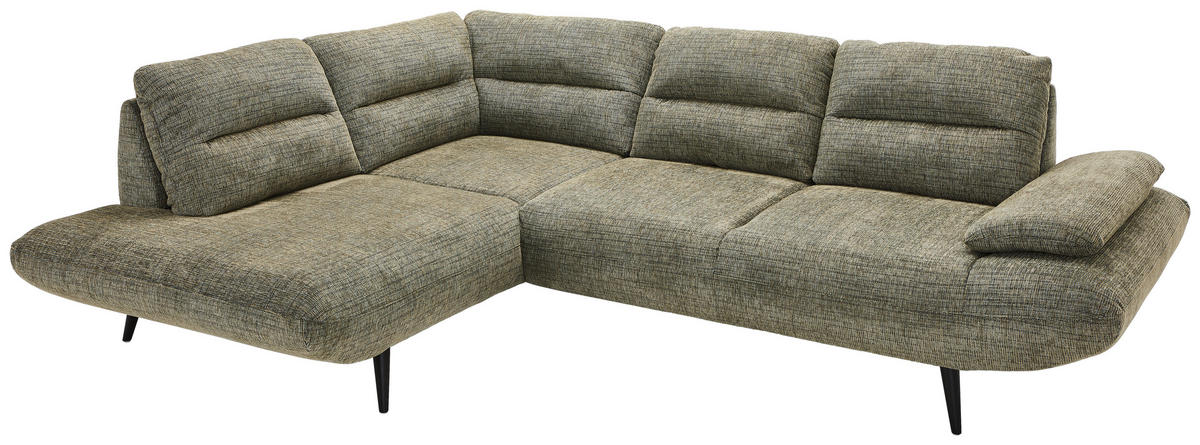 ECKSOFA in Chenille Olivgrün  - Schwarz/Olivgrün, Design, Textil/Metall (213/286cm) - Welnova