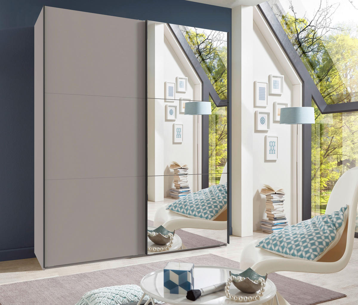 SCHWEBETÜRENSCHRANK Sahara  - Schwarz/Sahara, Modern, Glas/Holzwerkstoff (150/216/65cm) - MID.YOU