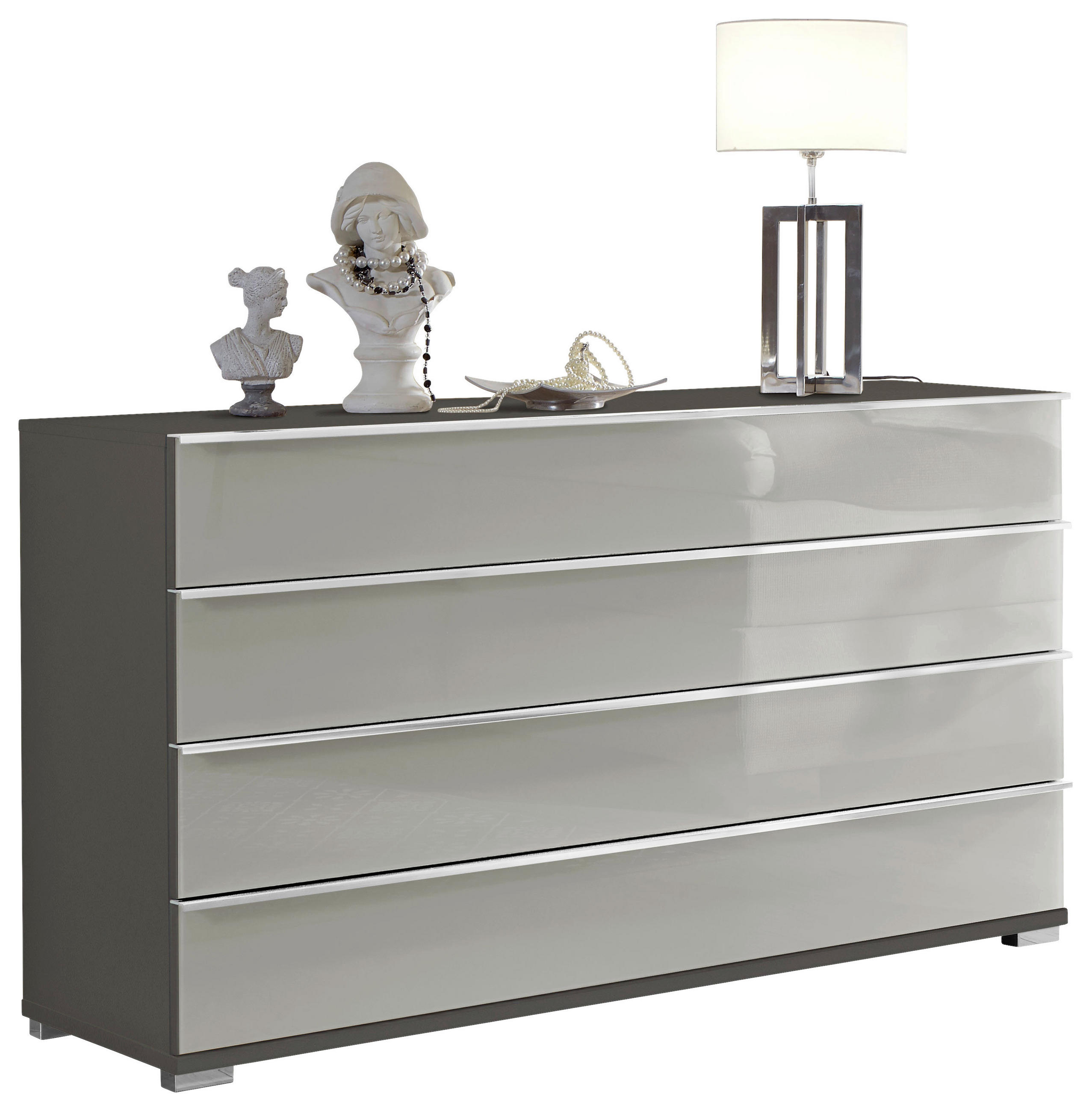 SIDEBOARD 149/82/42 cm  in Hellgrau, Dunkelgrau  - Chromfarben/Dunkelgrau, Basics, Glas/Holzwerkstoff (149/82/42cm) - Venda